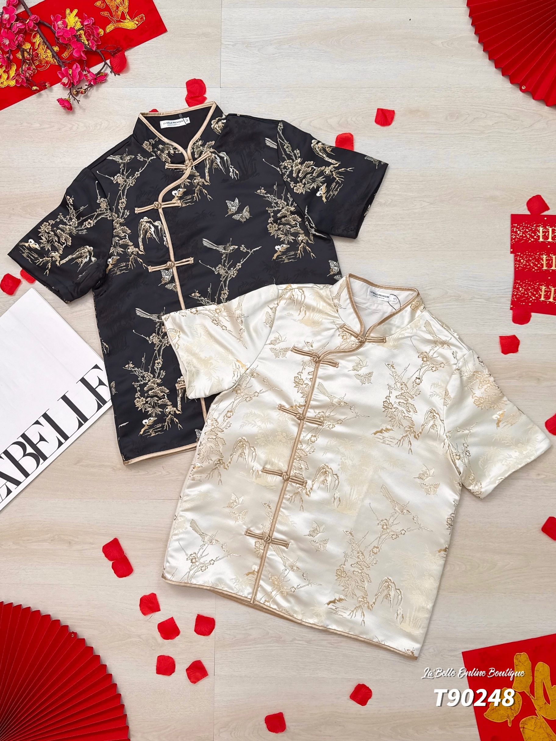 【LBP GXFC 独家新年系列-蝶意莺情】新中式国风金丝鸟蝴蝶提花唐装上衣 (T90248)-La'Belle Fashion Boutique Sdn Bhd