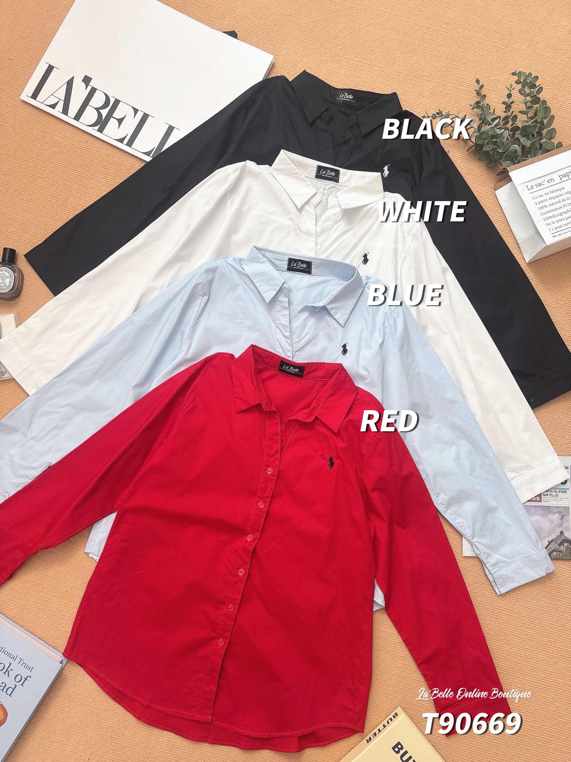 韩系刺绣翻领设计开衬上衣 (T90669)