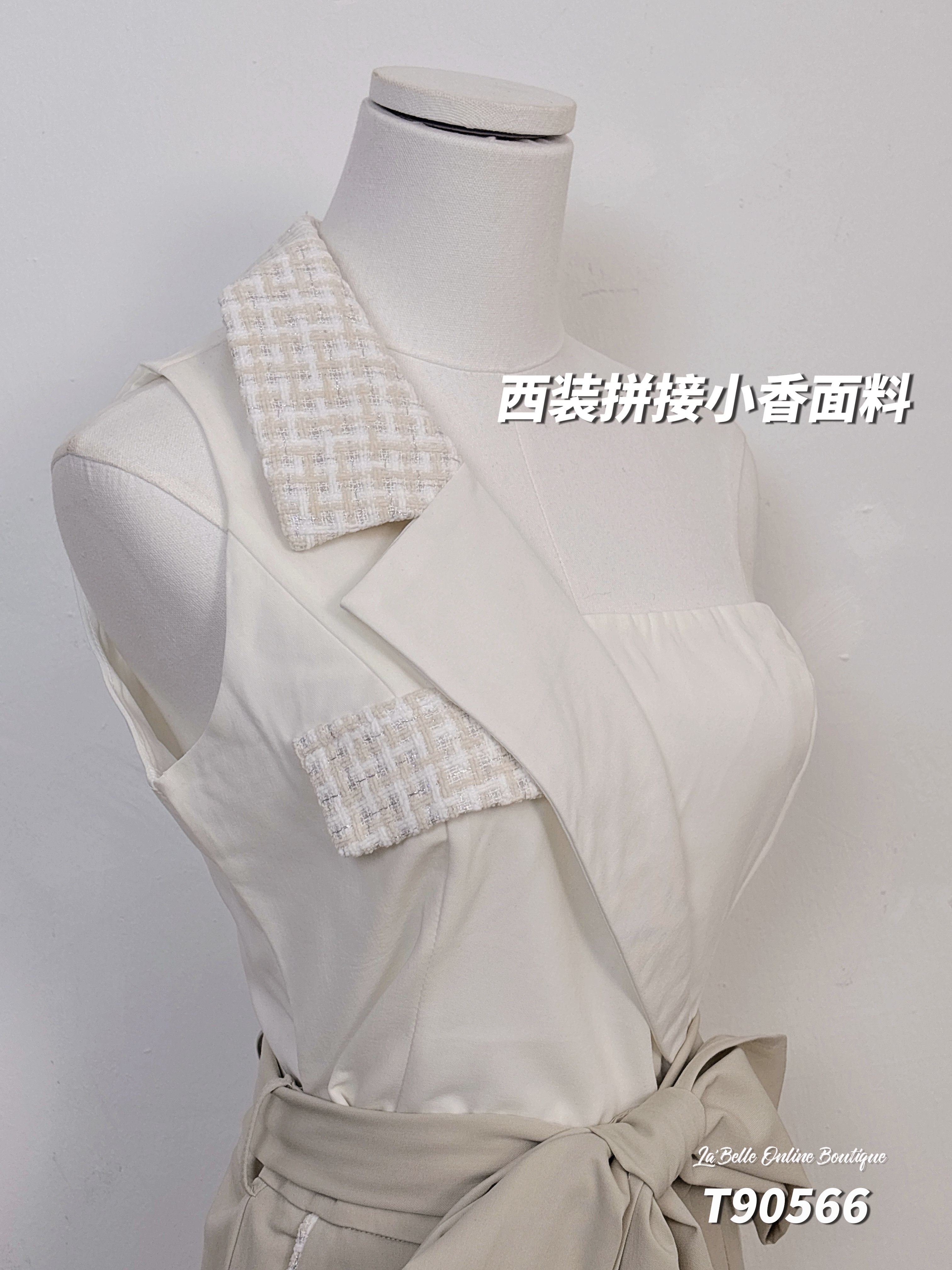 【LATTE NOON】酷帅撞色西装领削肩设计上衣 (T90566)