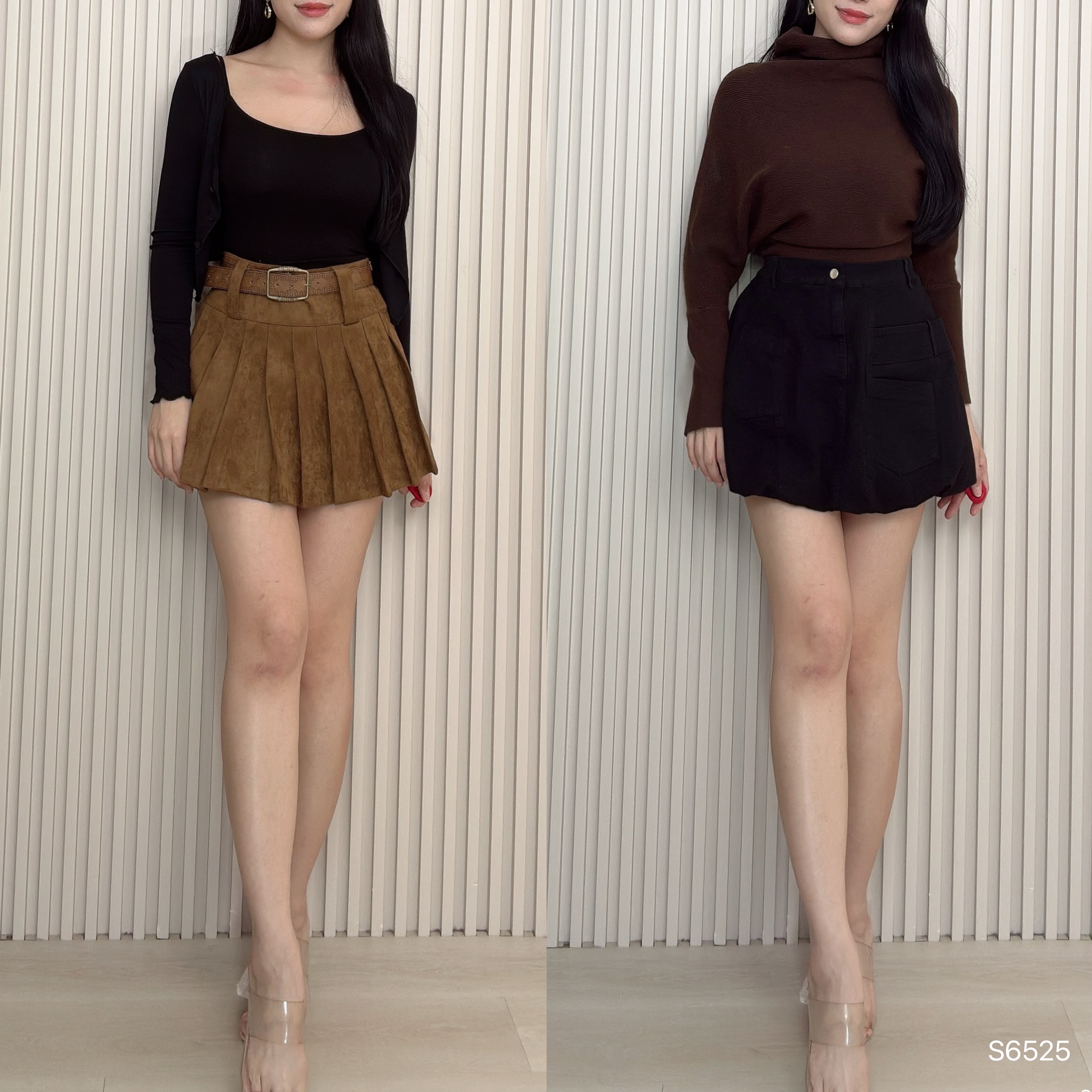 学院风百褶设计A字高腰短裙 (S6525)
