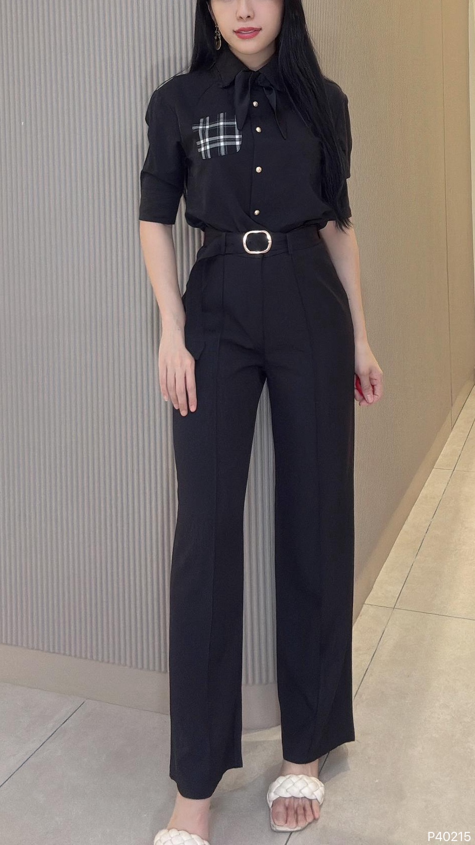 【LBP独家】高级感OL风高腰直筒阔腿长裤 (P40215)