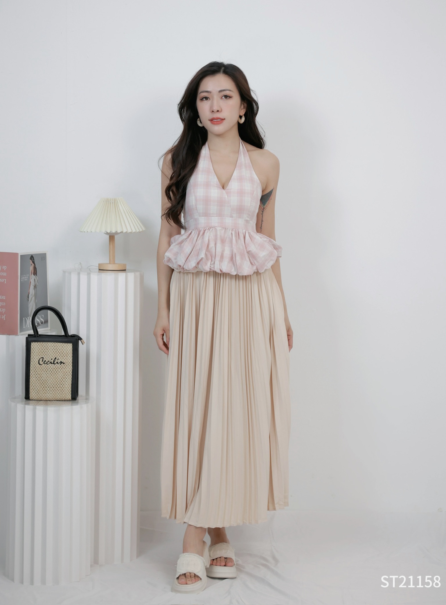 【LBP独家】时尚气质大摆百褶高腰半身裙 (ST21158)