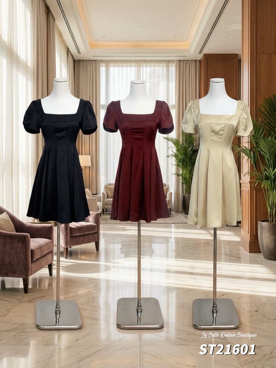 【LBP独家】法式方领泡泡袖设计连身裙 (ST21601)