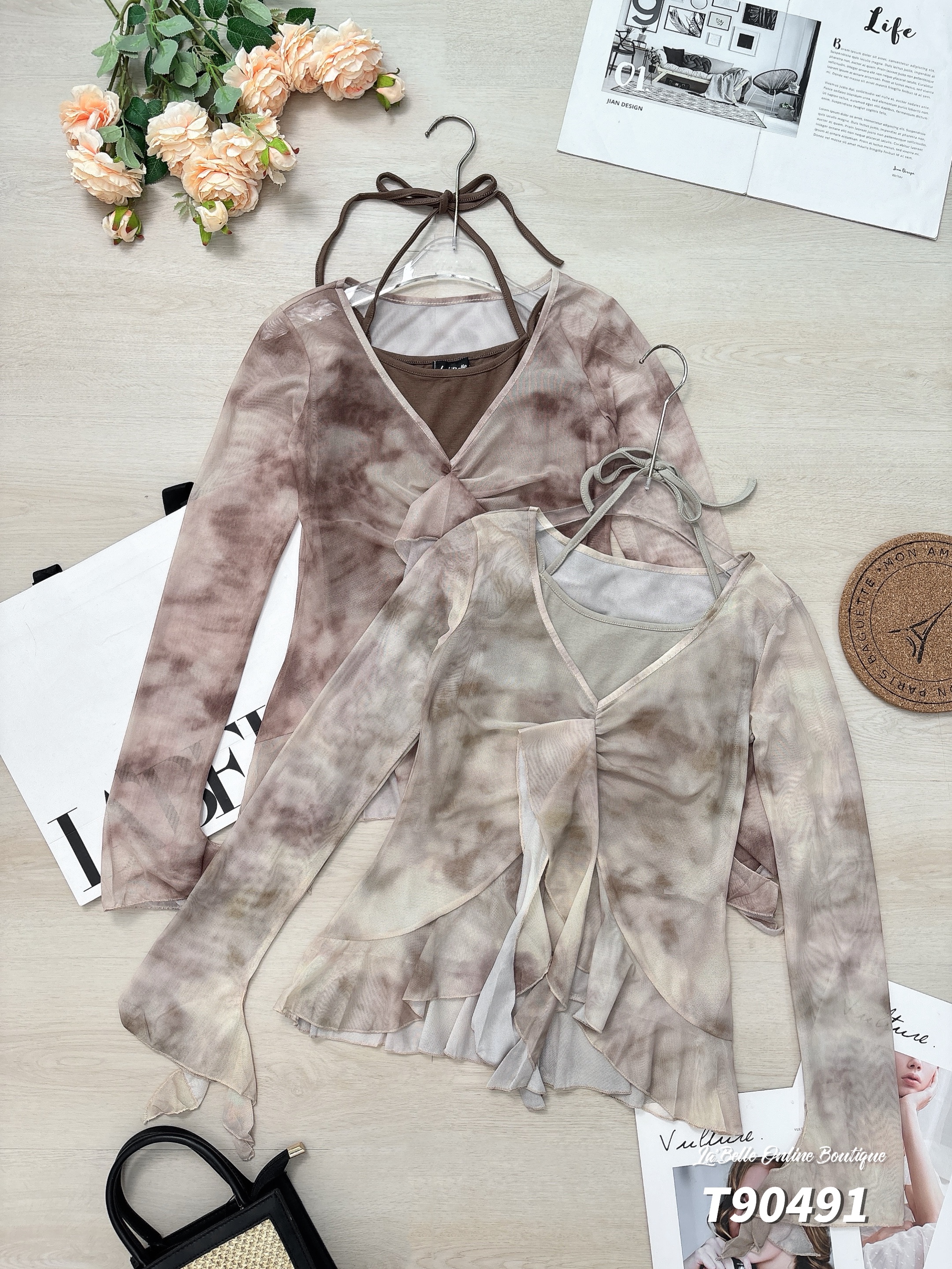 复古不规则扎染设计两件套 (T90491)