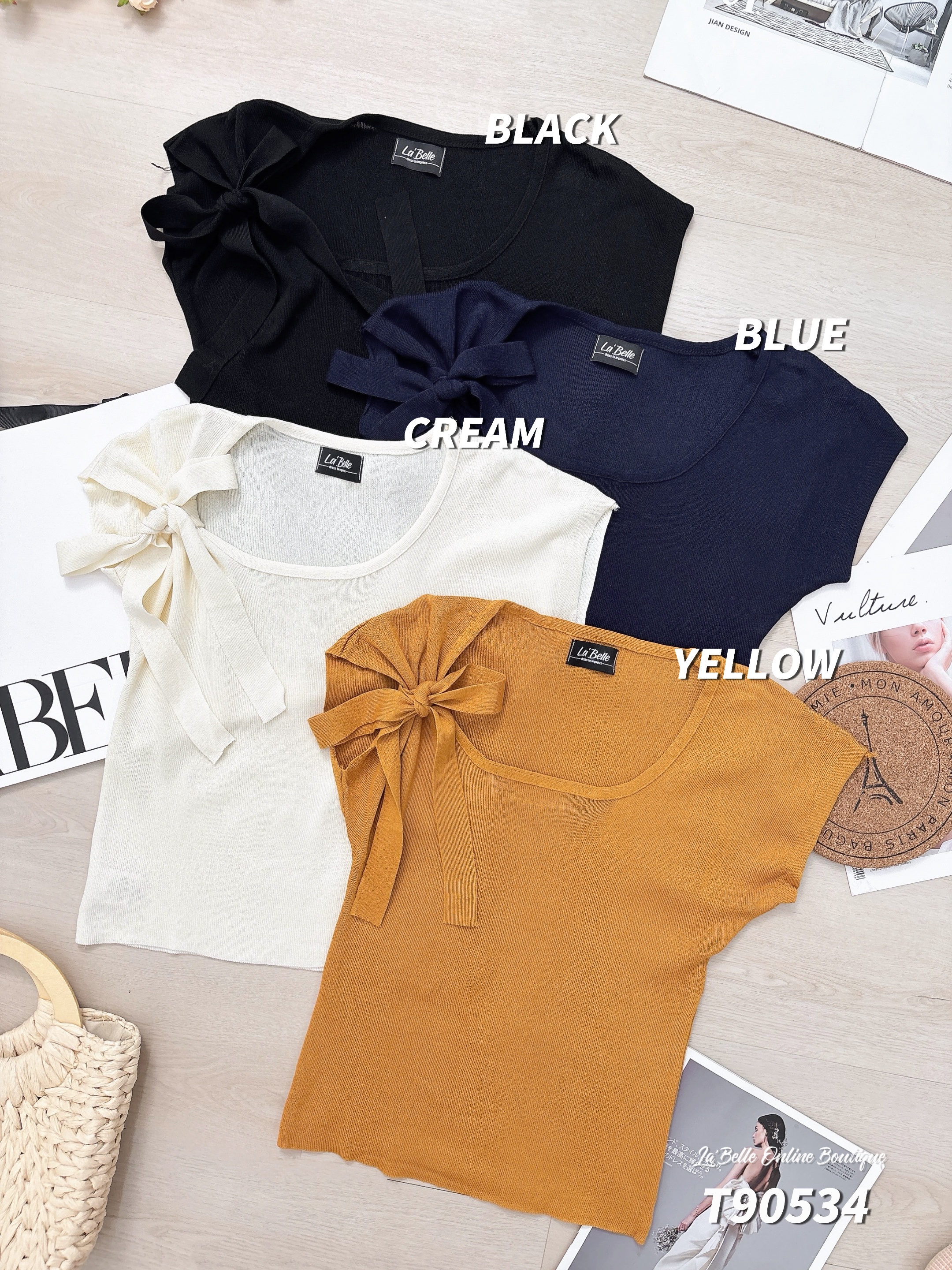 简约百搭半袖方领上衣 (T90534)