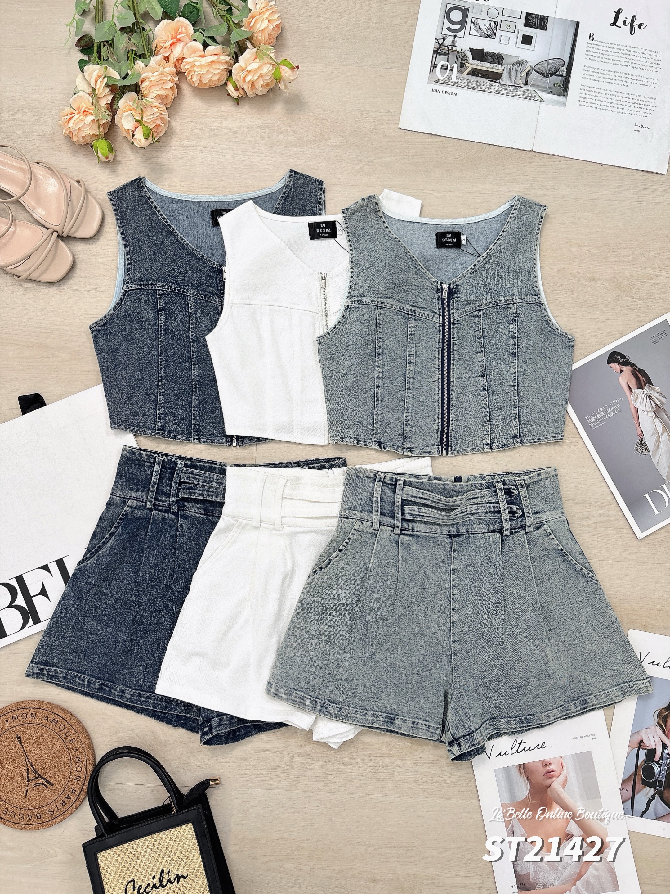 时尚雪花牛仔两件套 (ST21427)