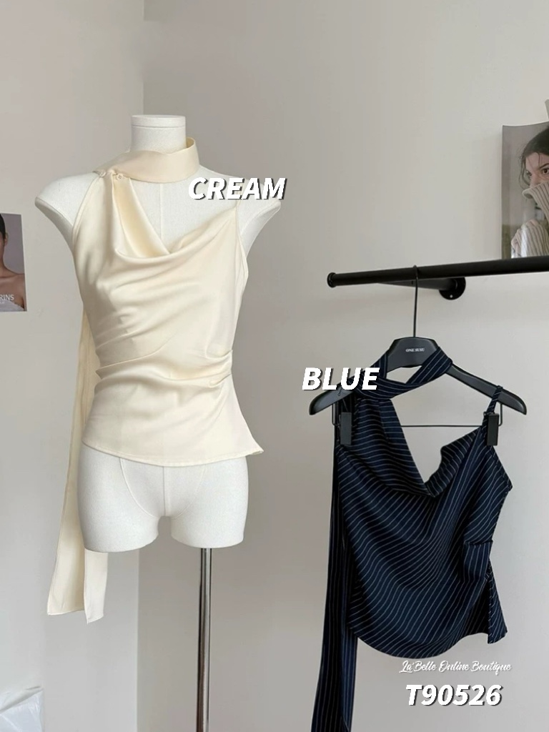 时尚荡领挂脖飘带设计吊带上衣 (T90526)