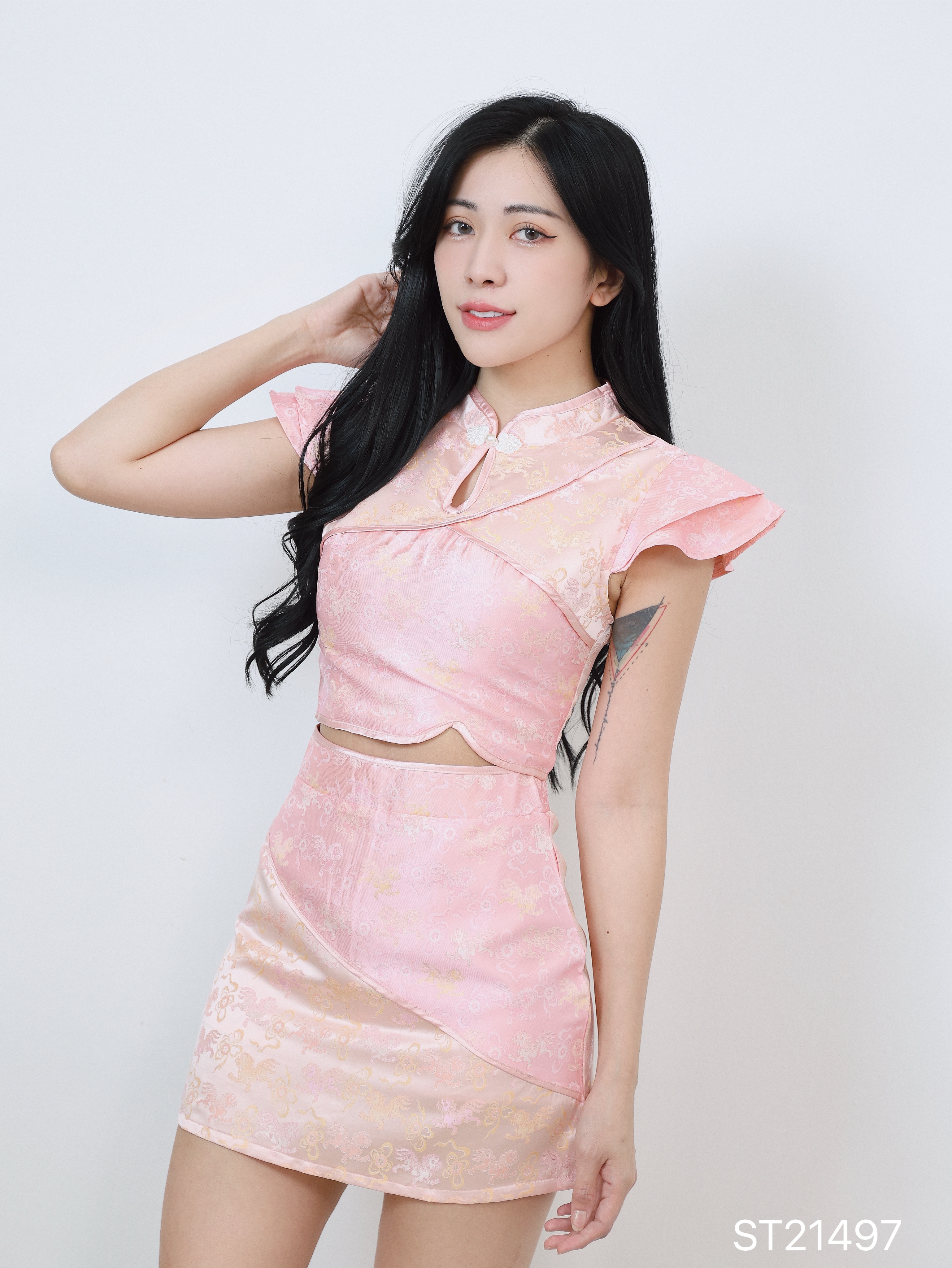 改良版撞色旗袍两件套 (ST21497)