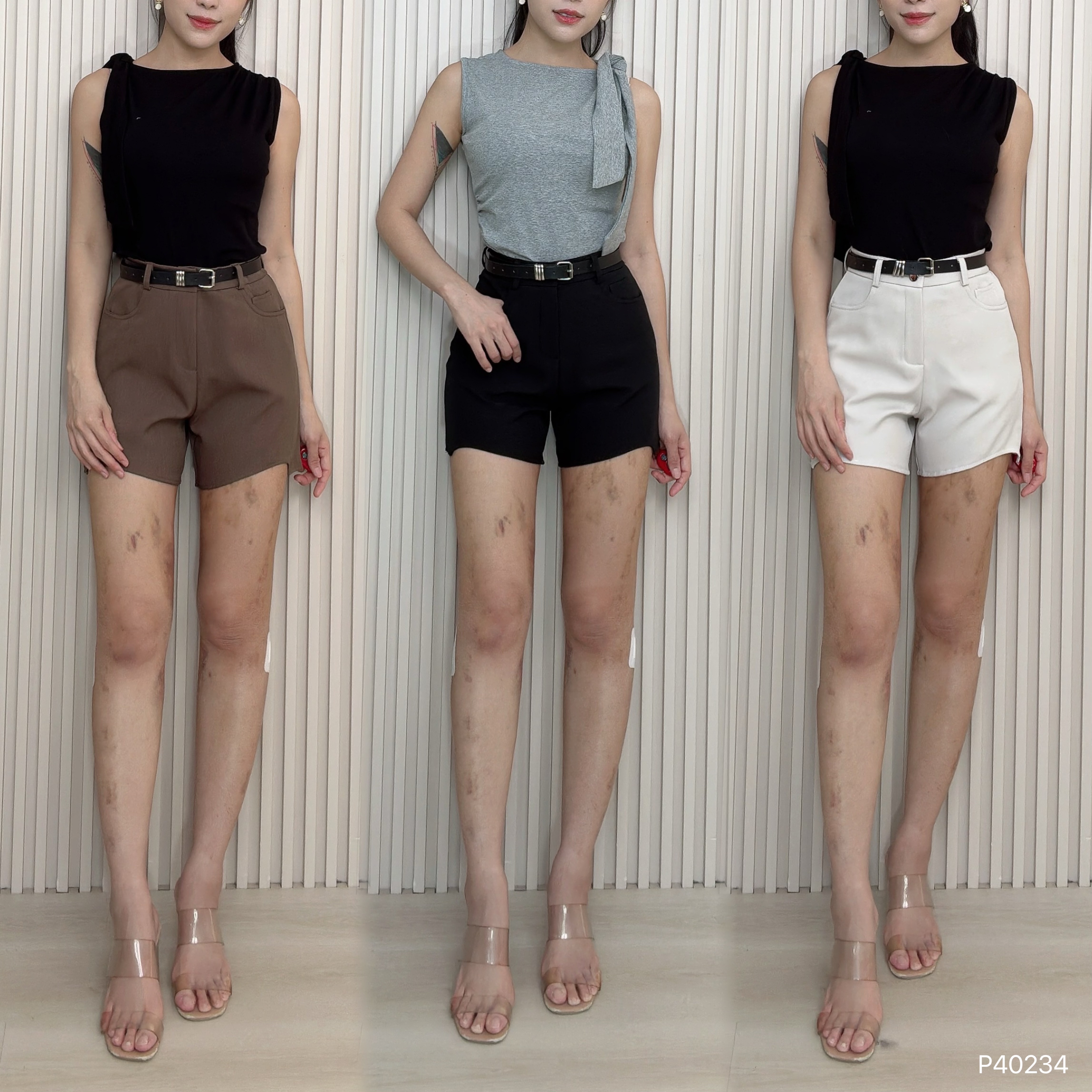 时尚百搭显瘦阔腿高腰短裤 (P40234)