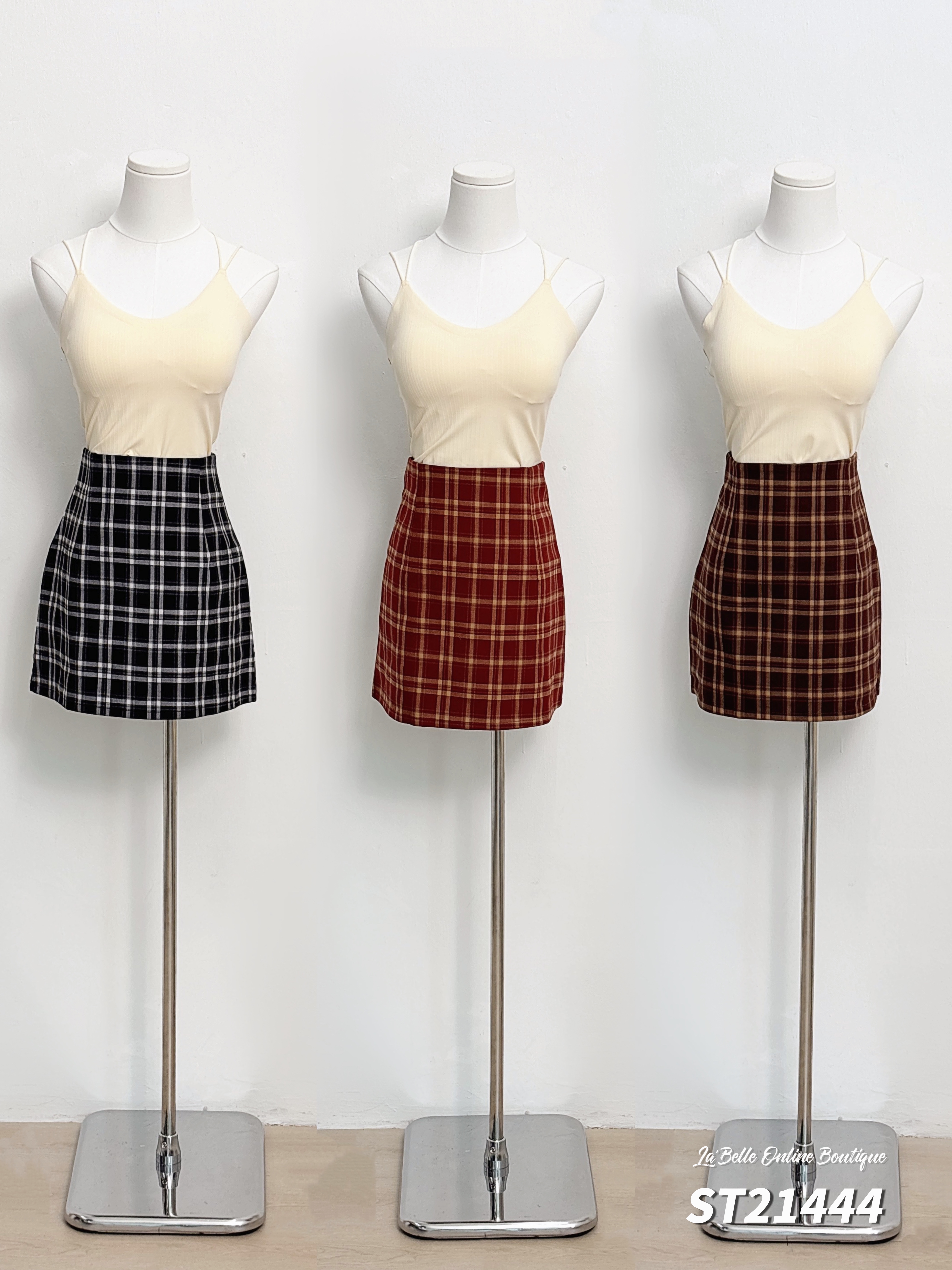 【LATTE NOON】复古格子设计A字高腰包臀裙 (ST21444)