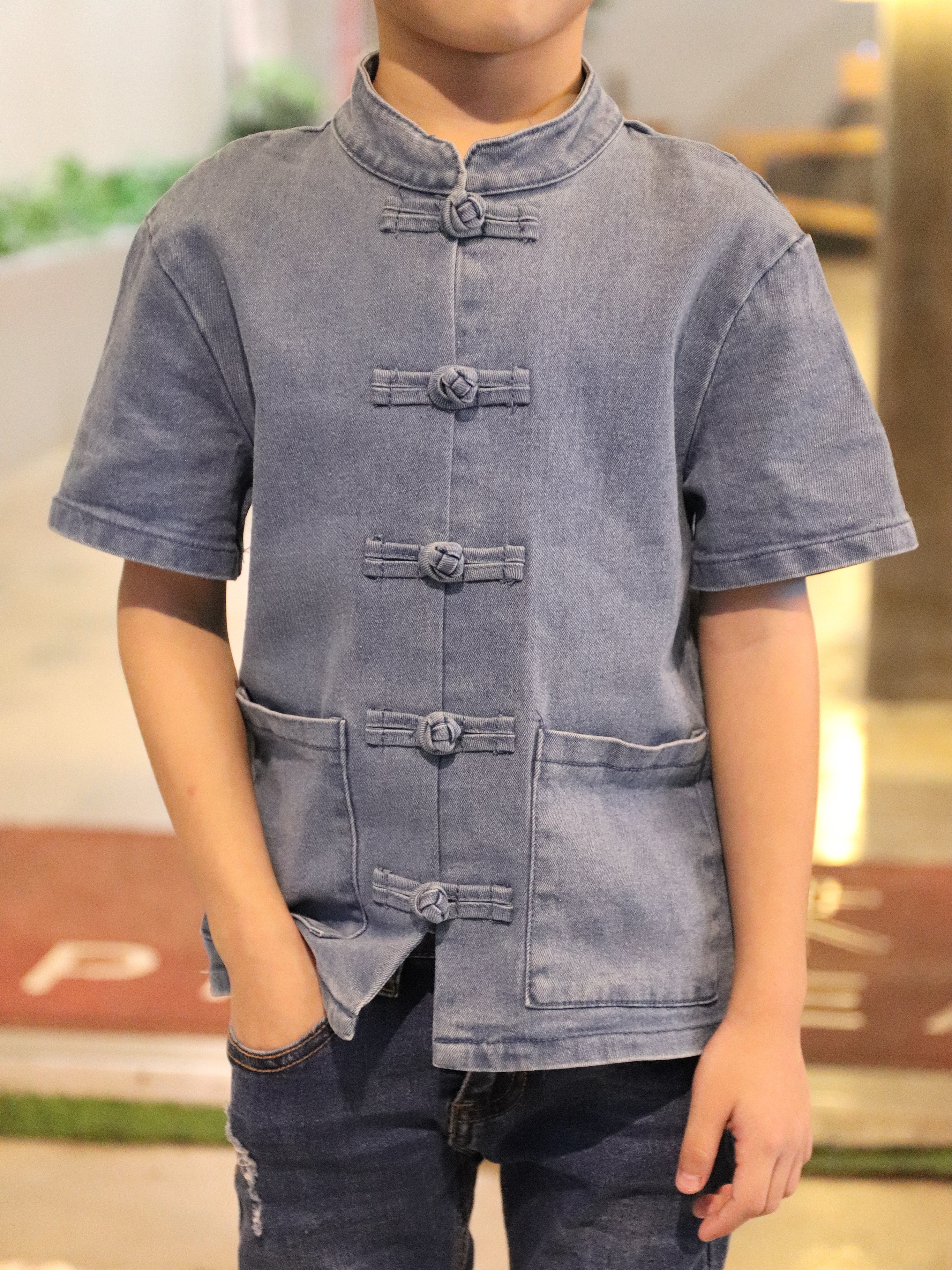 【LBP亲子系列】可爱时尚双口袋改良版唐装上衣【儿子版】（F70120）