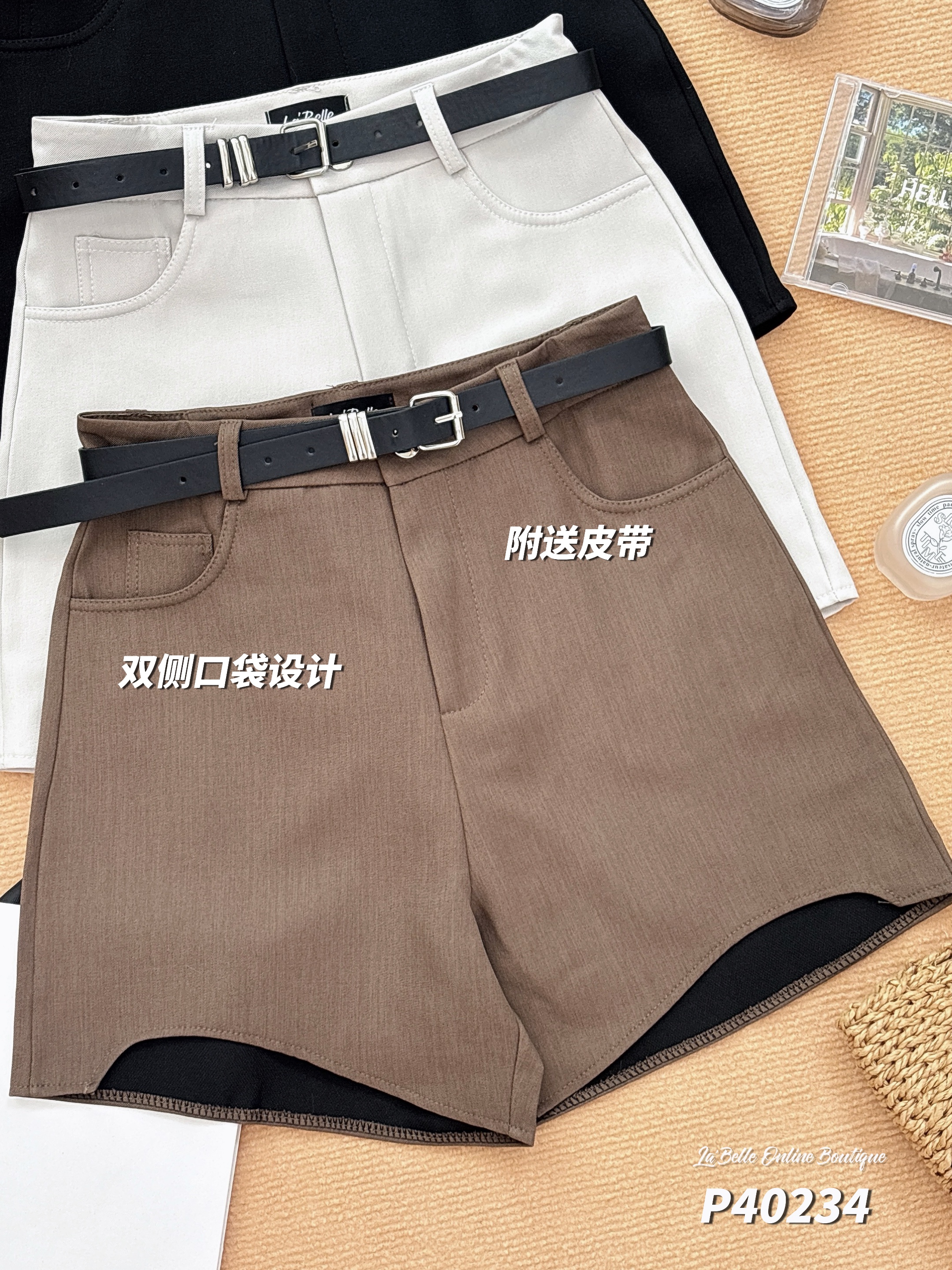 时尚百搭显瘦阔腿高腰短裤 (P40234)