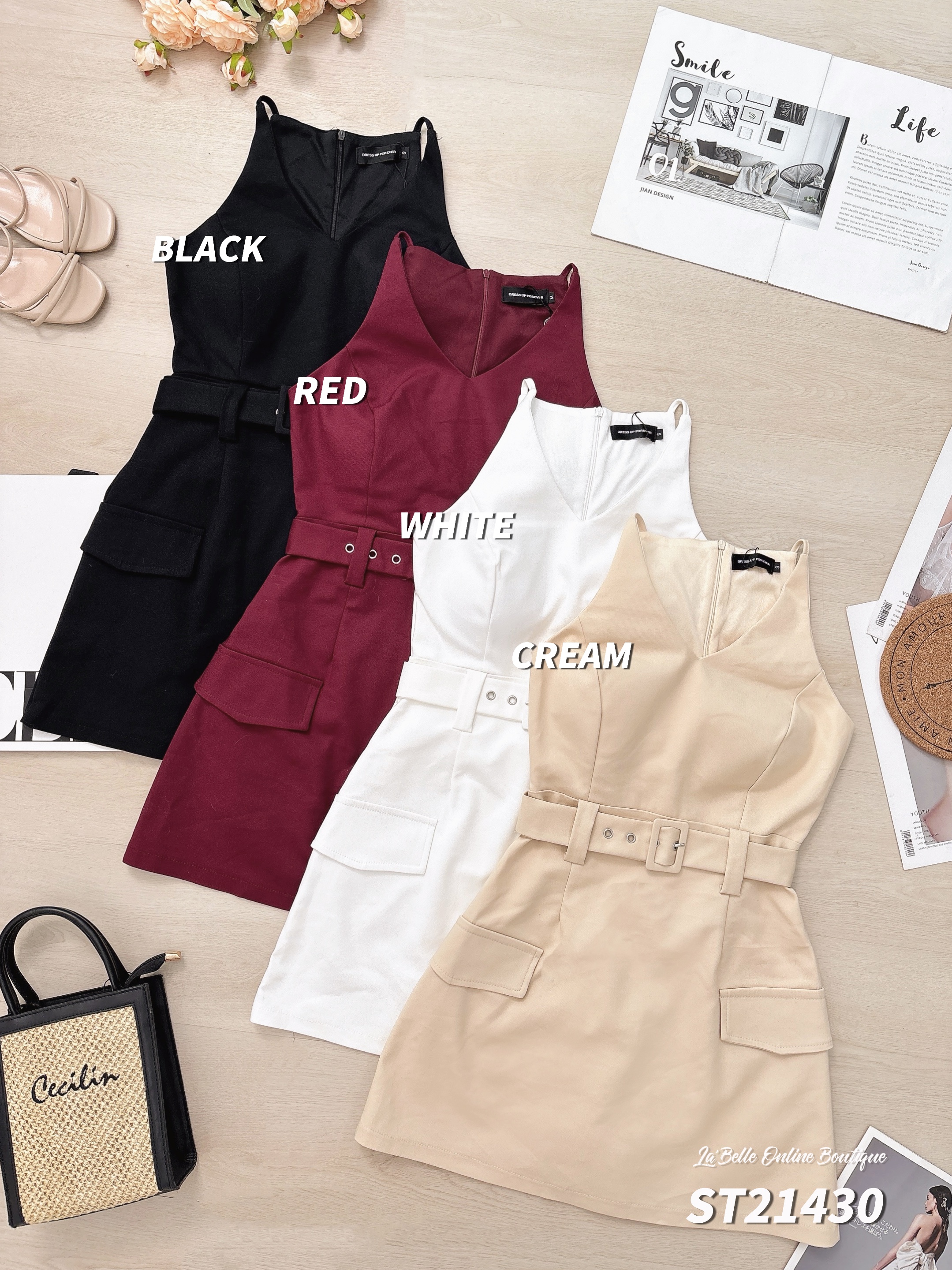 名媛气质Cut-In V领设计连身裤裙 (ST21430)