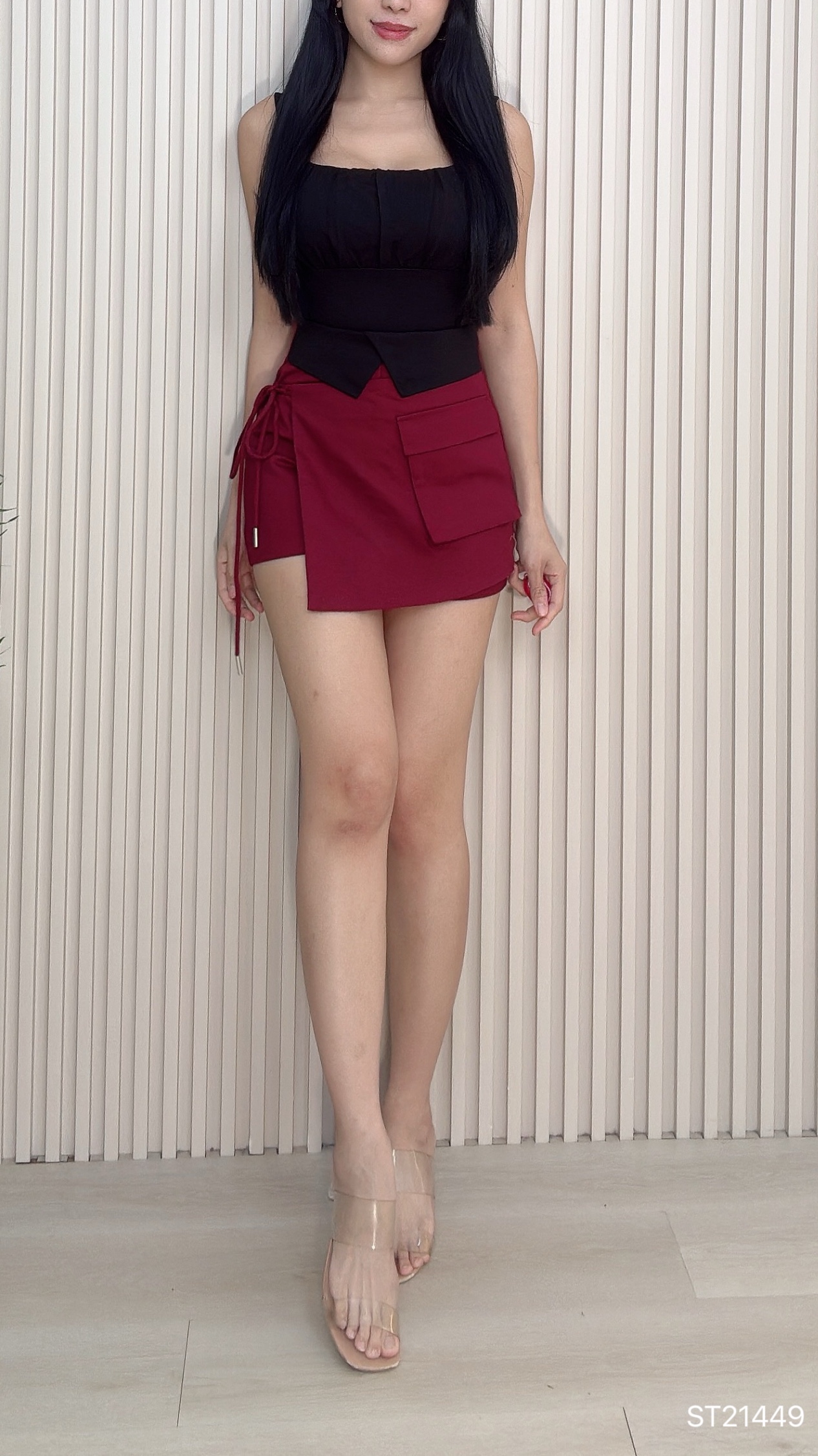 【LBP独家】百搭撞色系带设计A字高腰裤裙 (ST21449)