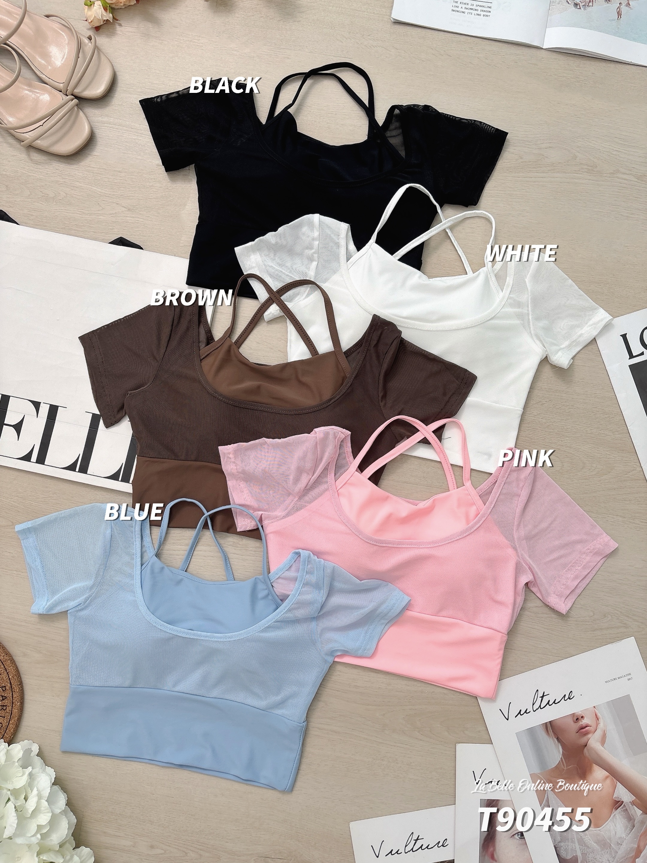 运动风假两件设计短版上衣 (T90455)