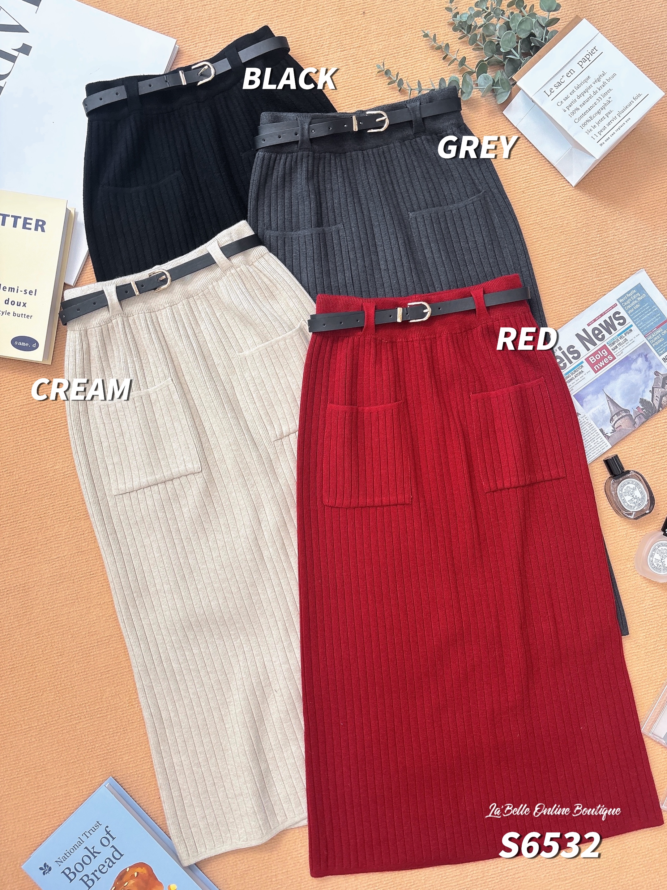 轻奢后开叉设计直筒高腰半身裙 (S6532)