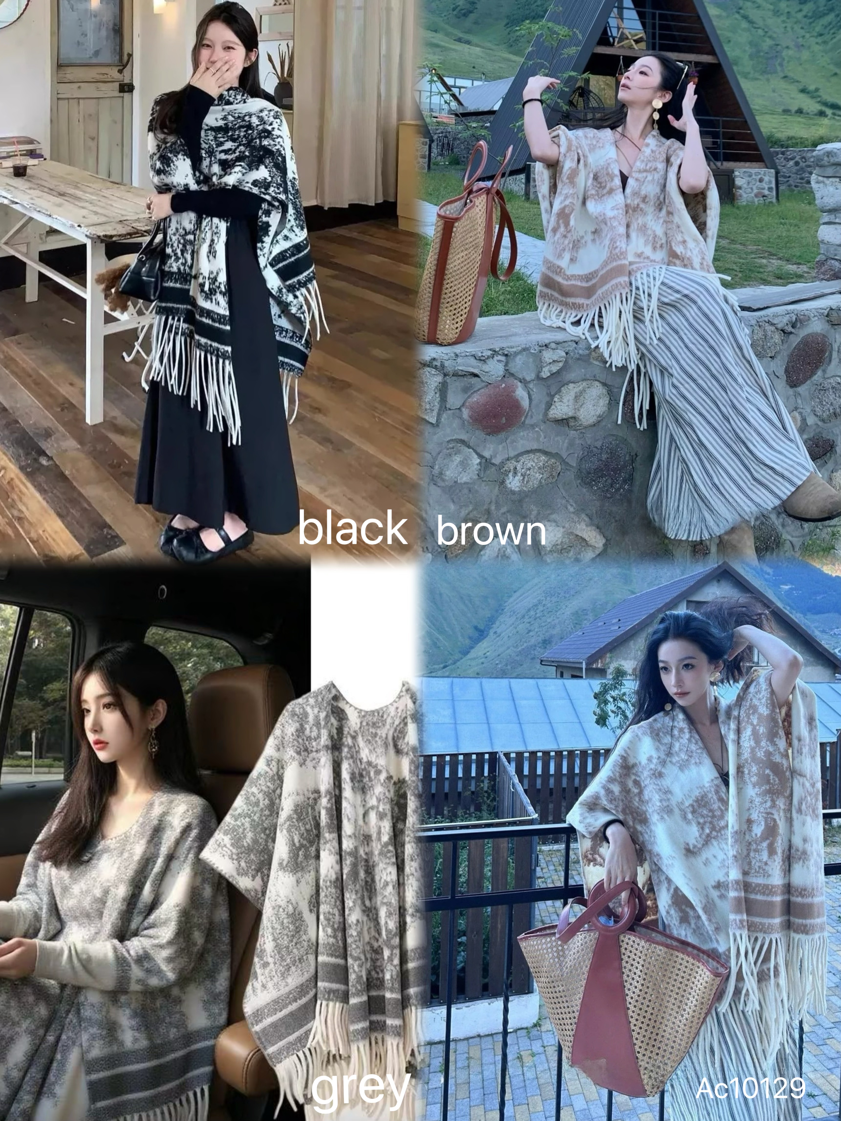 国风流苏水墨画设计大披肩 (AC10129)