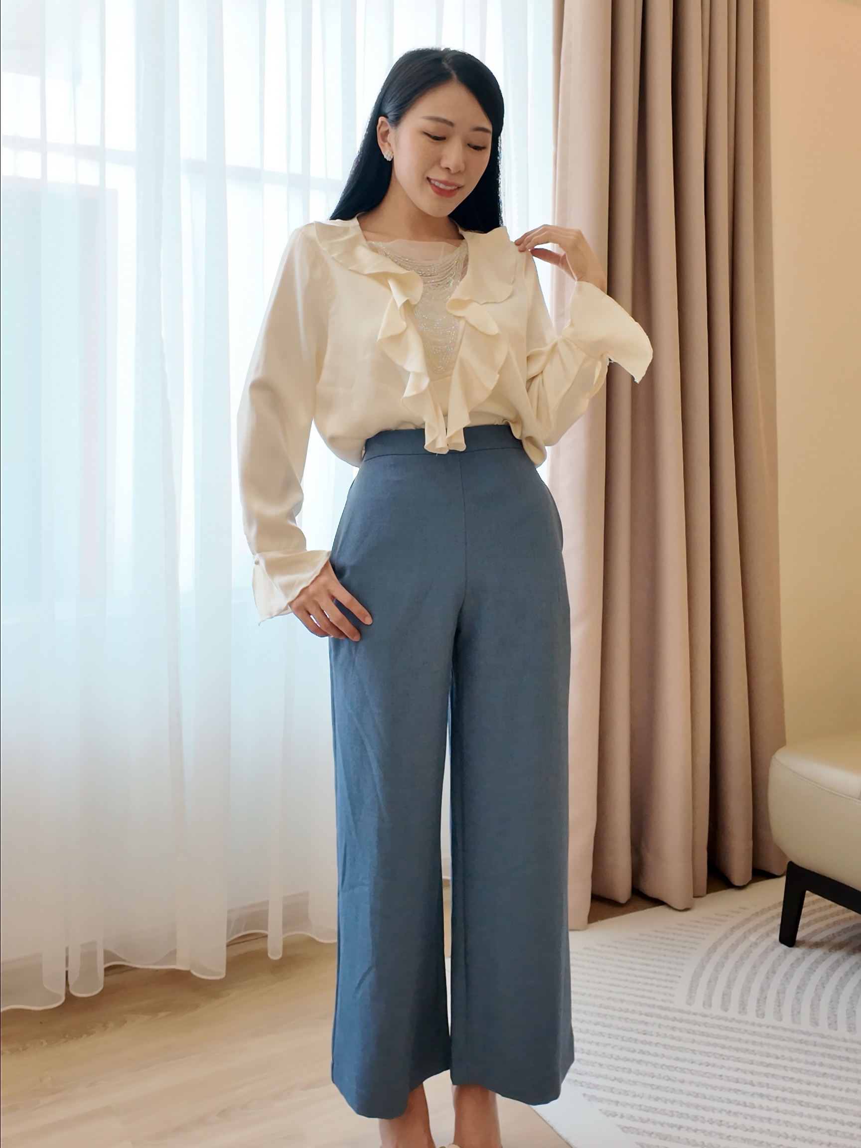 【LBP独家】日系简约风宽松直筒高腰长裤 (P40241)