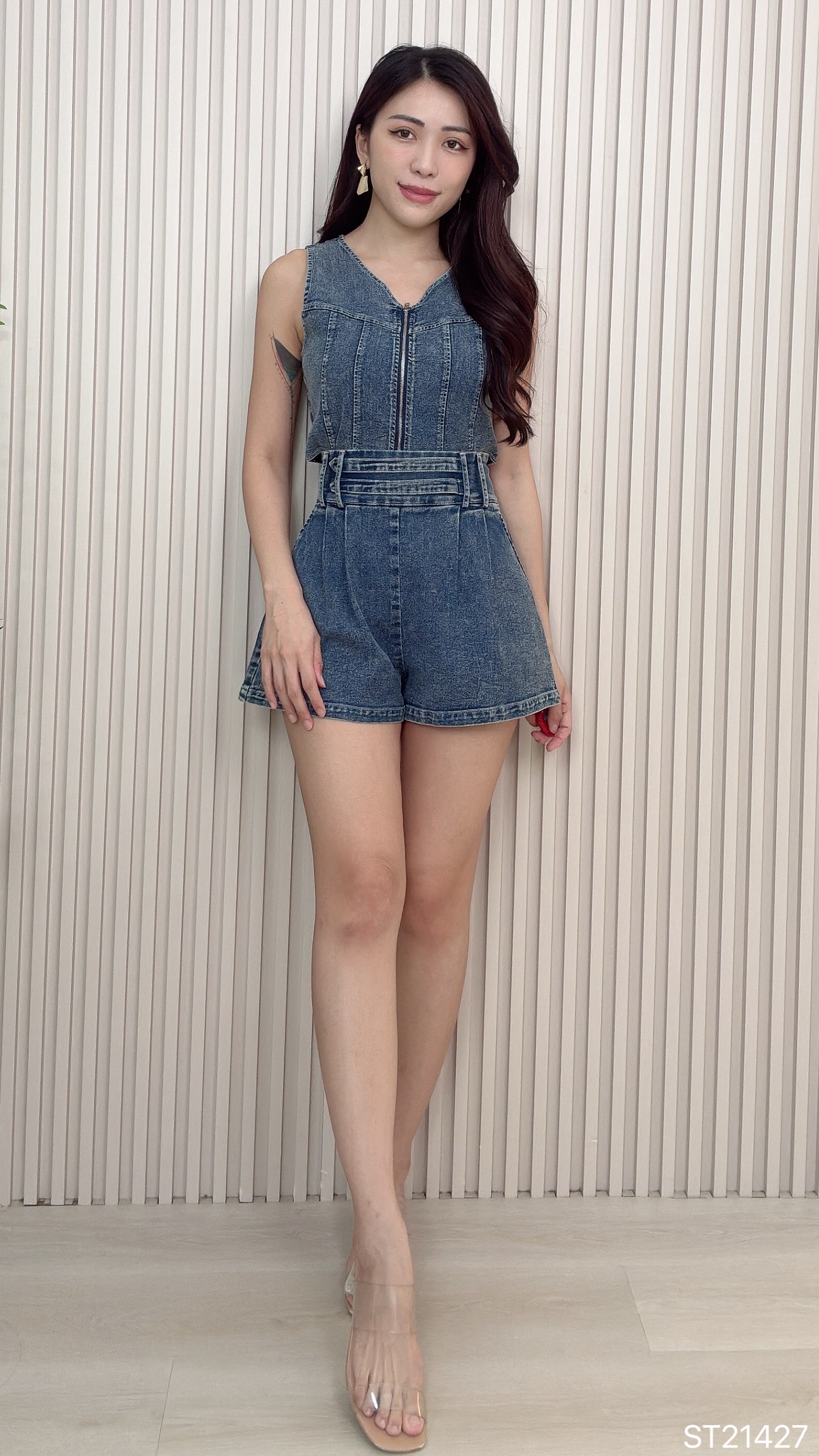 时尚雪花牛仔两件套 (ST21427)