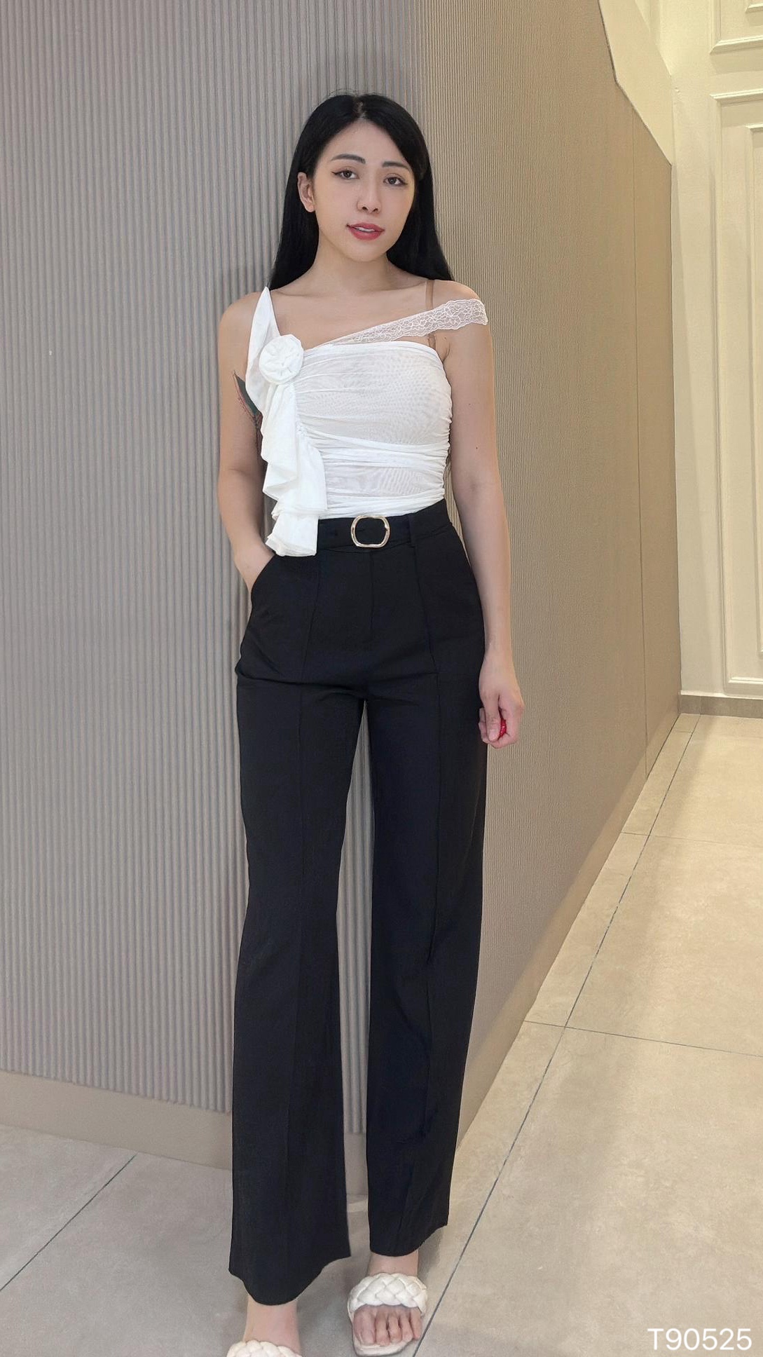 性感不规则蕾丝荷叶边设计抹胸上衣 (T90525)