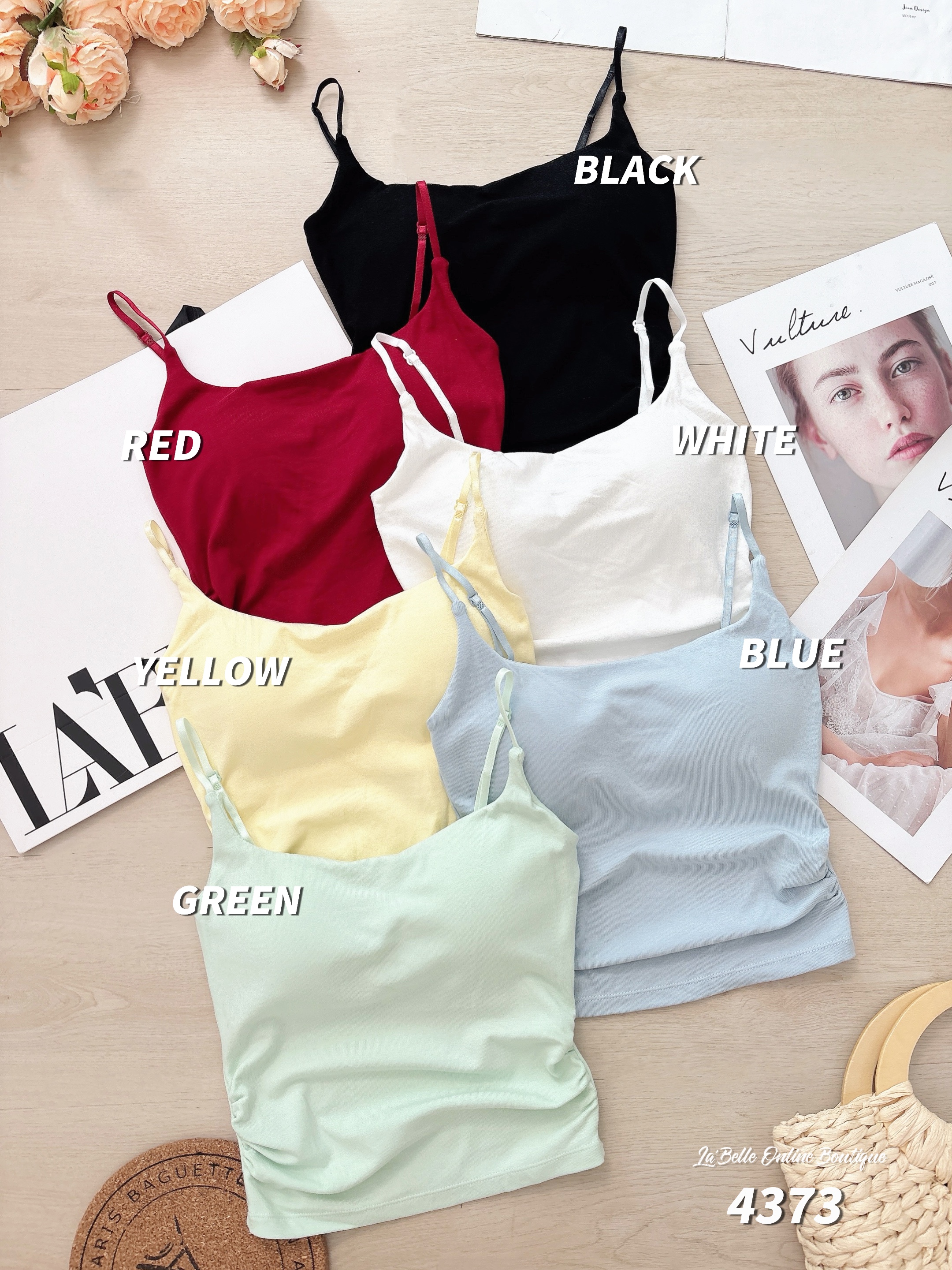 百搭纯色褶皱设计细带内搭 (4373)