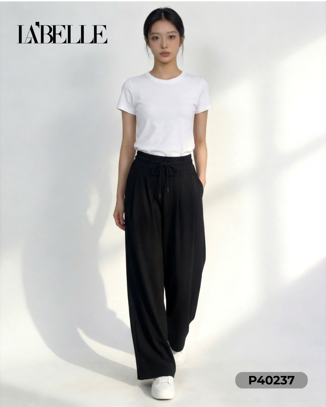 休闲抽绳设计直筒阔腿长裤 (P40237)