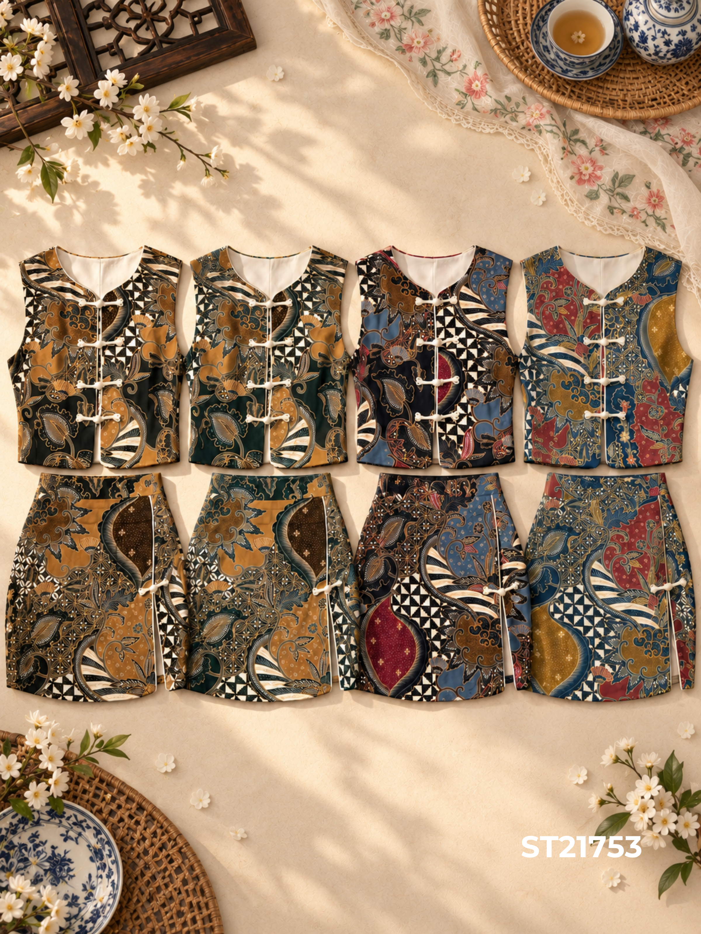 复古南洋风盘扣batik马甲两件套 (ST21753)