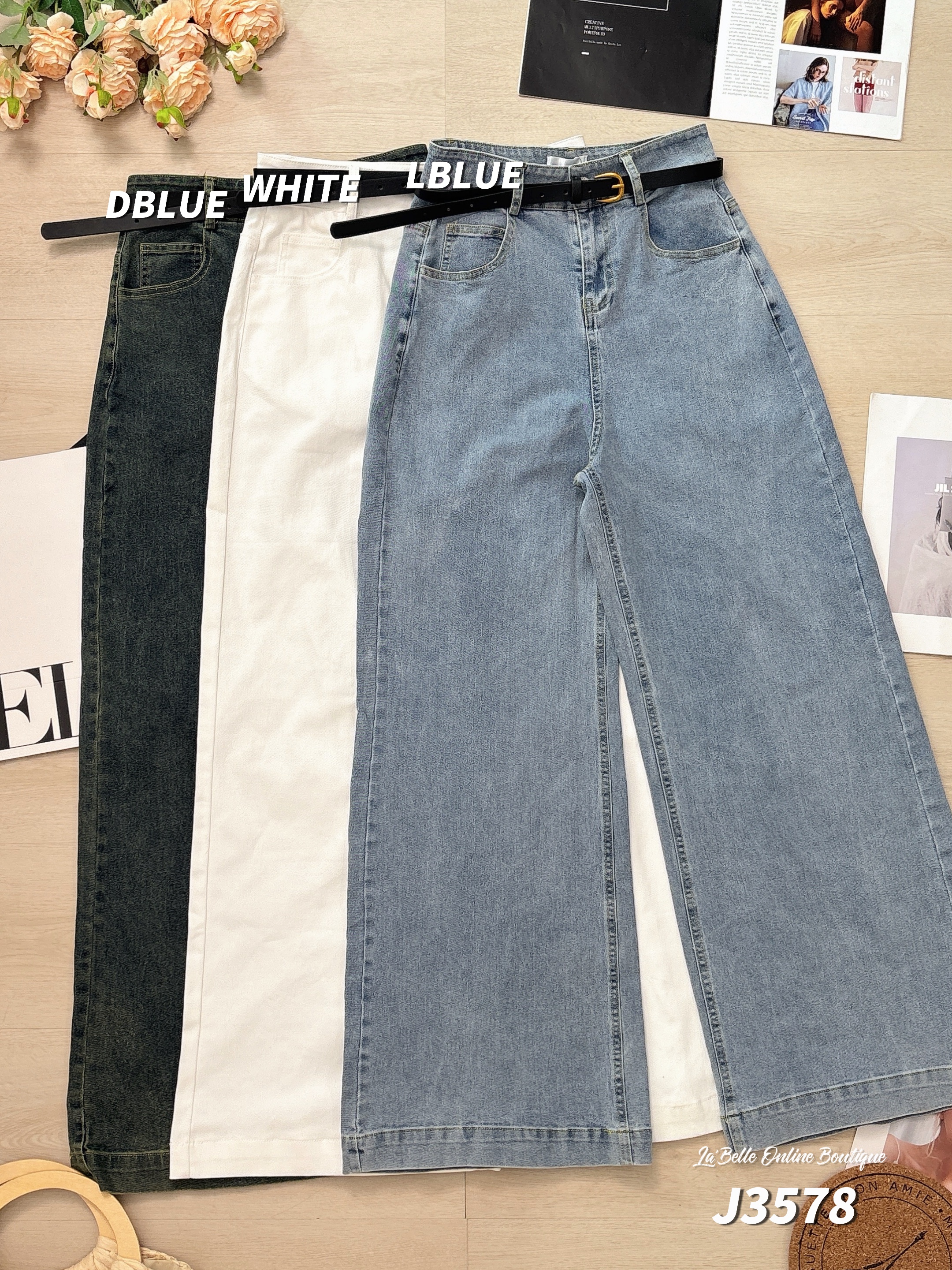 【LBP独家】百搭直筒阔腿高腰长裤 (J3578)