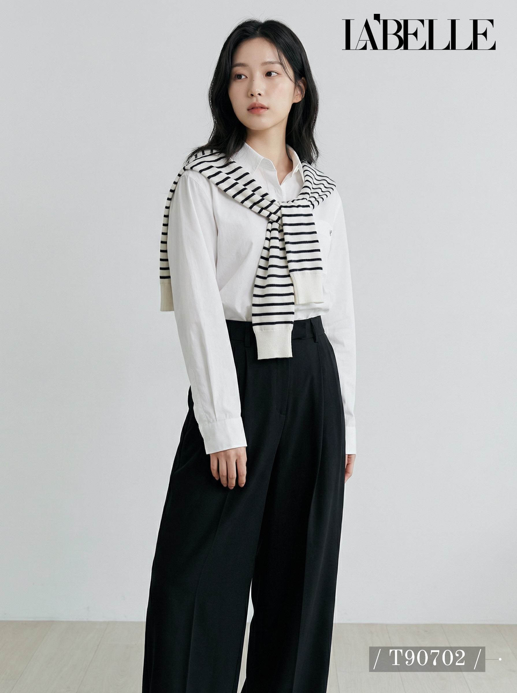 学院风叠穿撞色设计长袖上衣 (T90702)