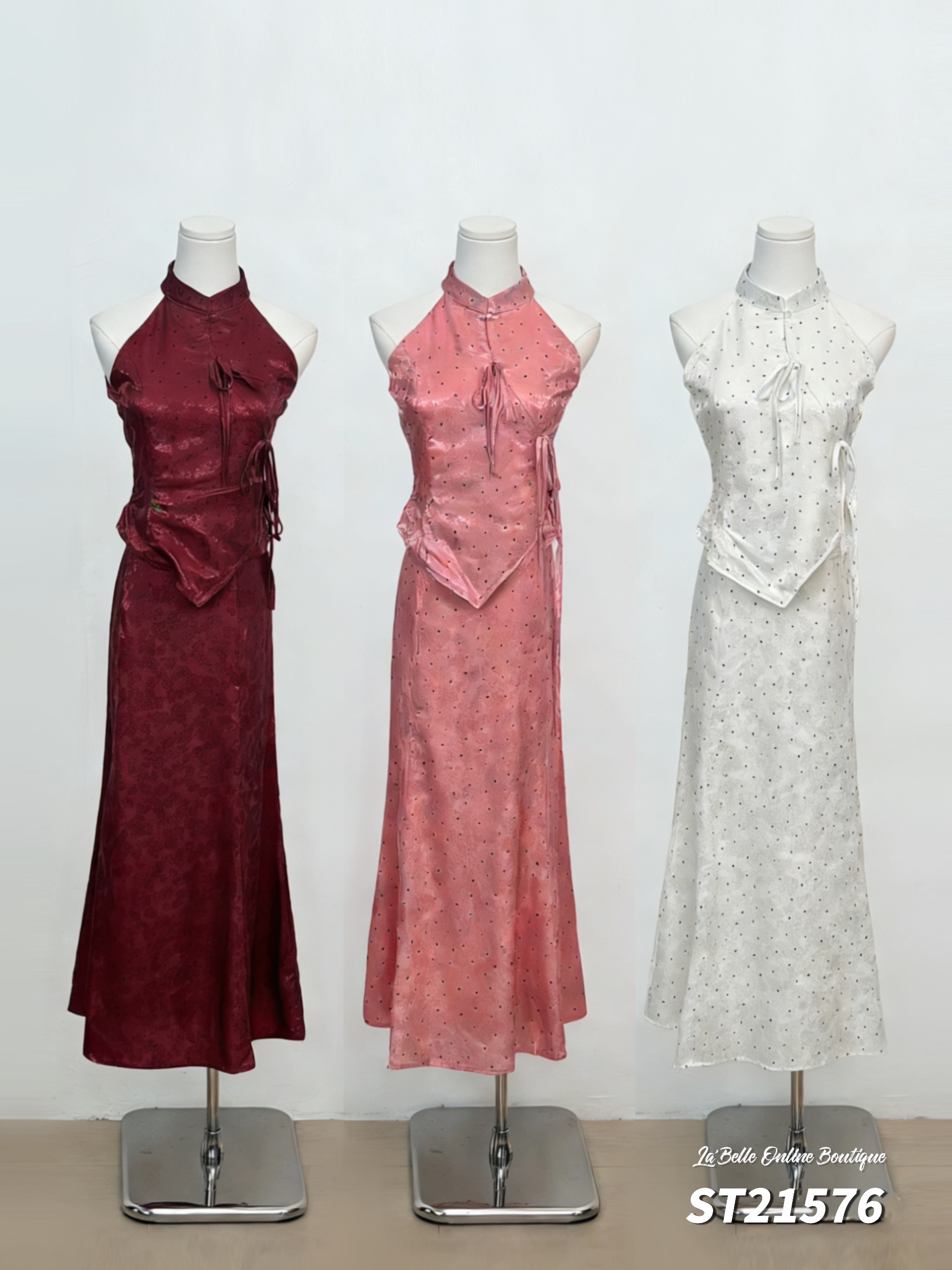 复古波点旗袍两件套  (ST21576)