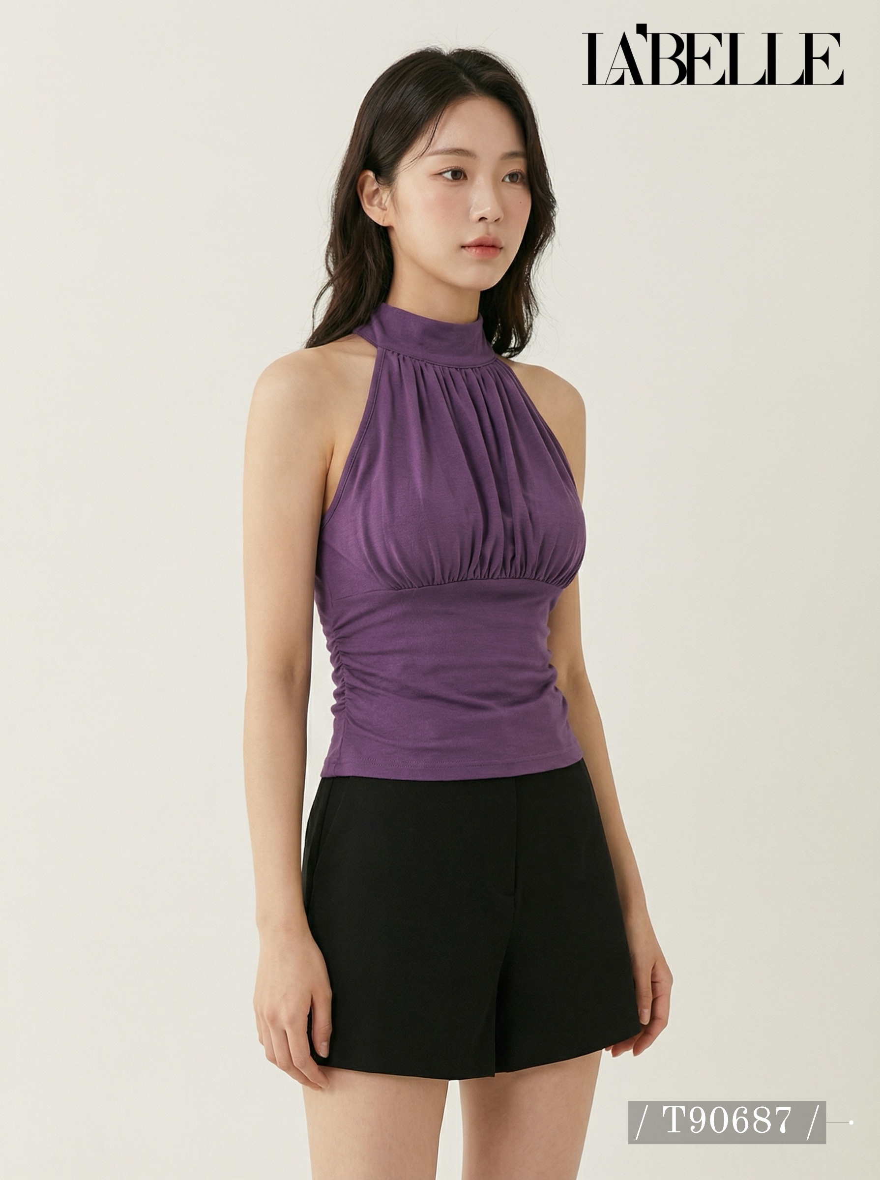 纯欲风褶皱挂脖绑带美背上衣 (T90687)