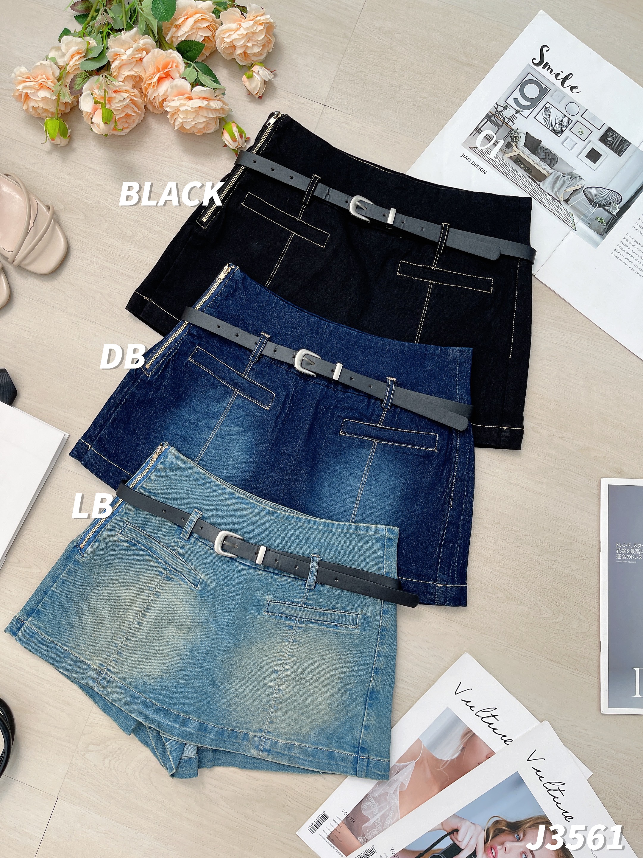 【LBP独家】酷帅A字高腰牛仔裤裙 (J3561)