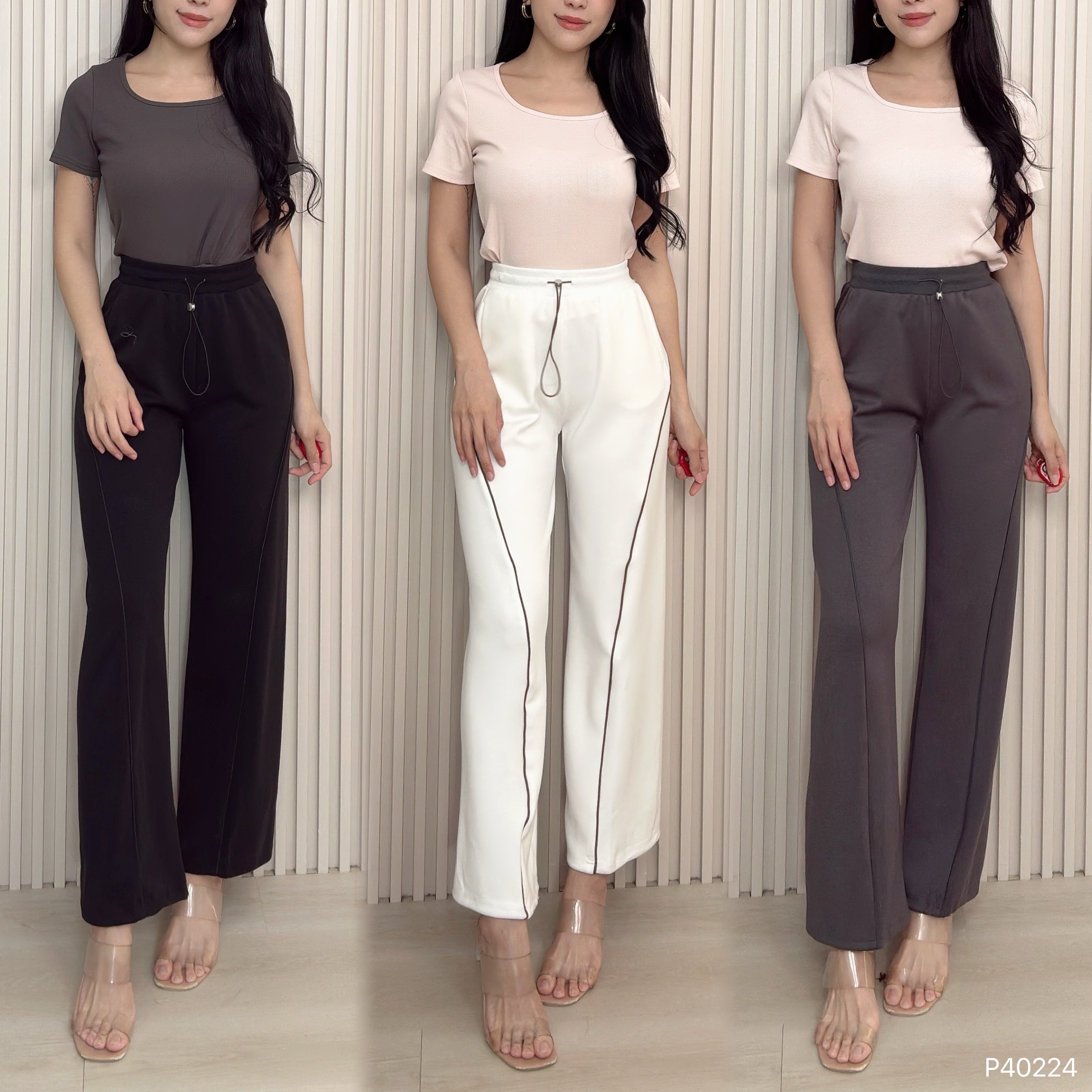 百搭抽绳设计阔腿长裤 (P40224)