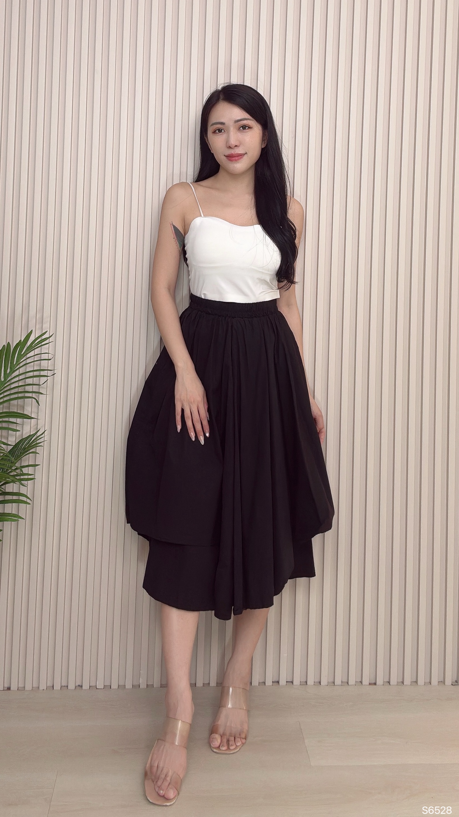 韩版不规则抽绳设计高腰九分裤裙 （S6528）