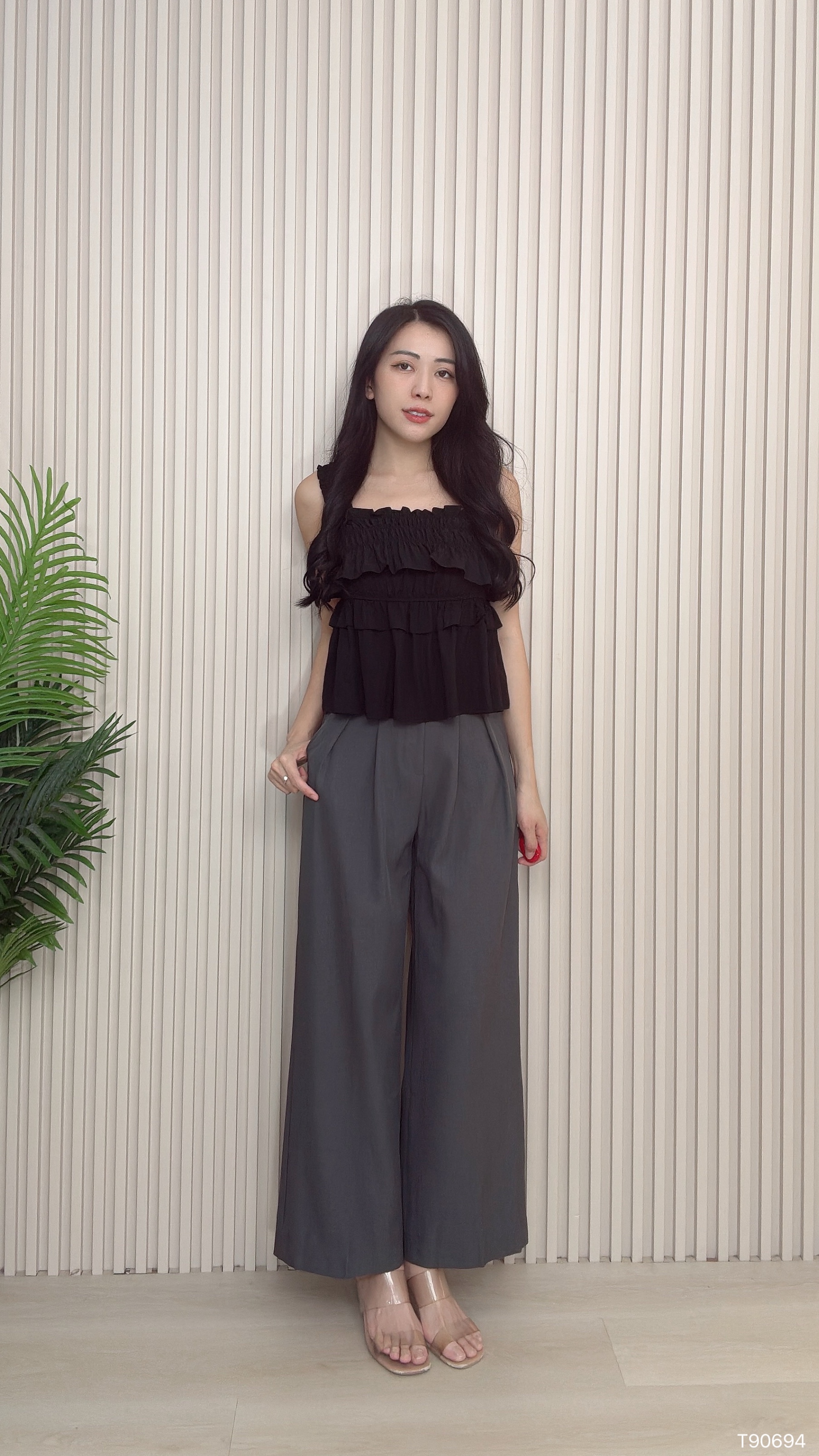 法式层次感荷叶边设计宽松上衣 (T90694)