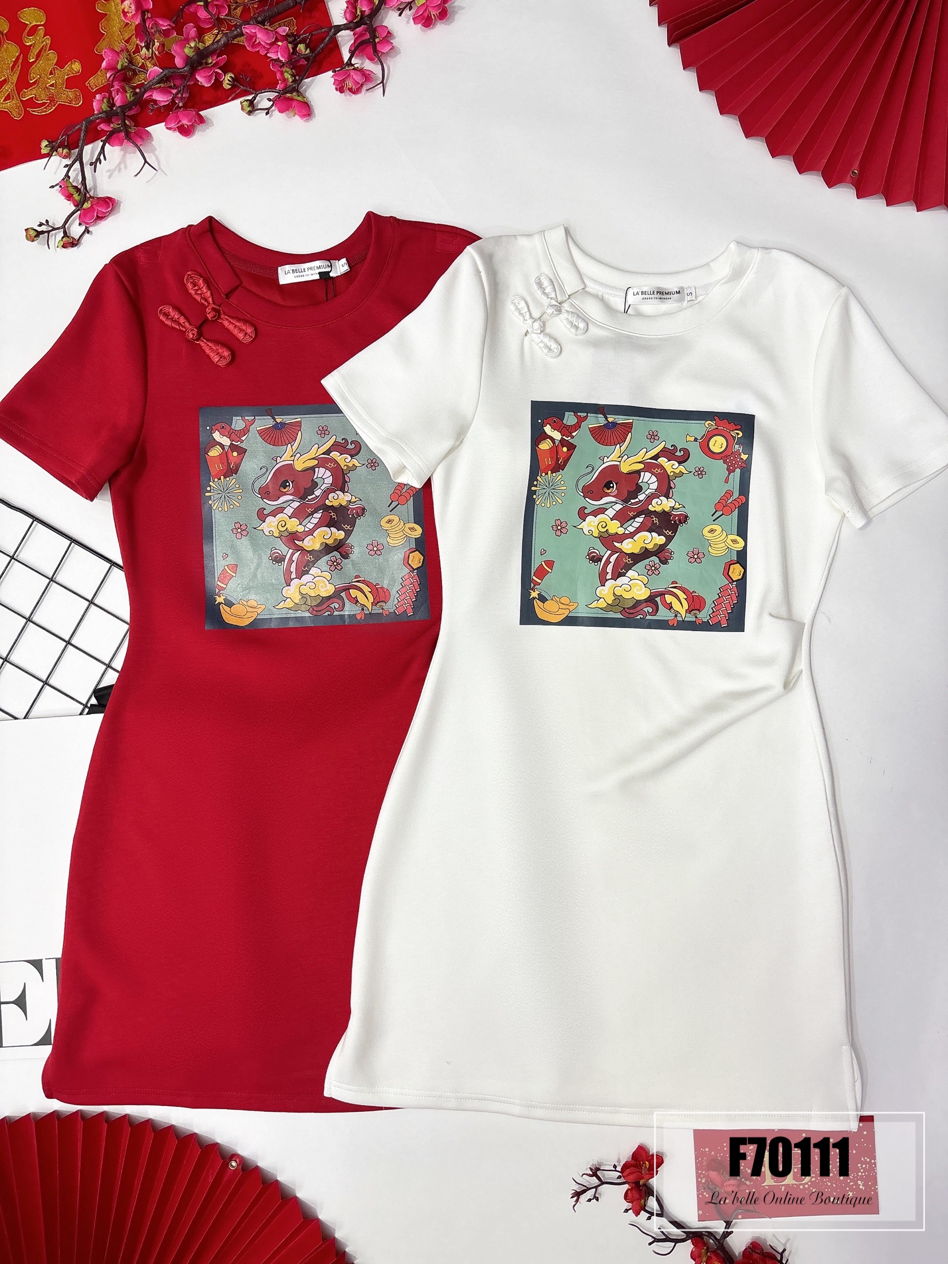 【LBP亲子系列】可爱小龙LB图案设计改良版现代旗袍连身裙【妈妈版】（F70111）