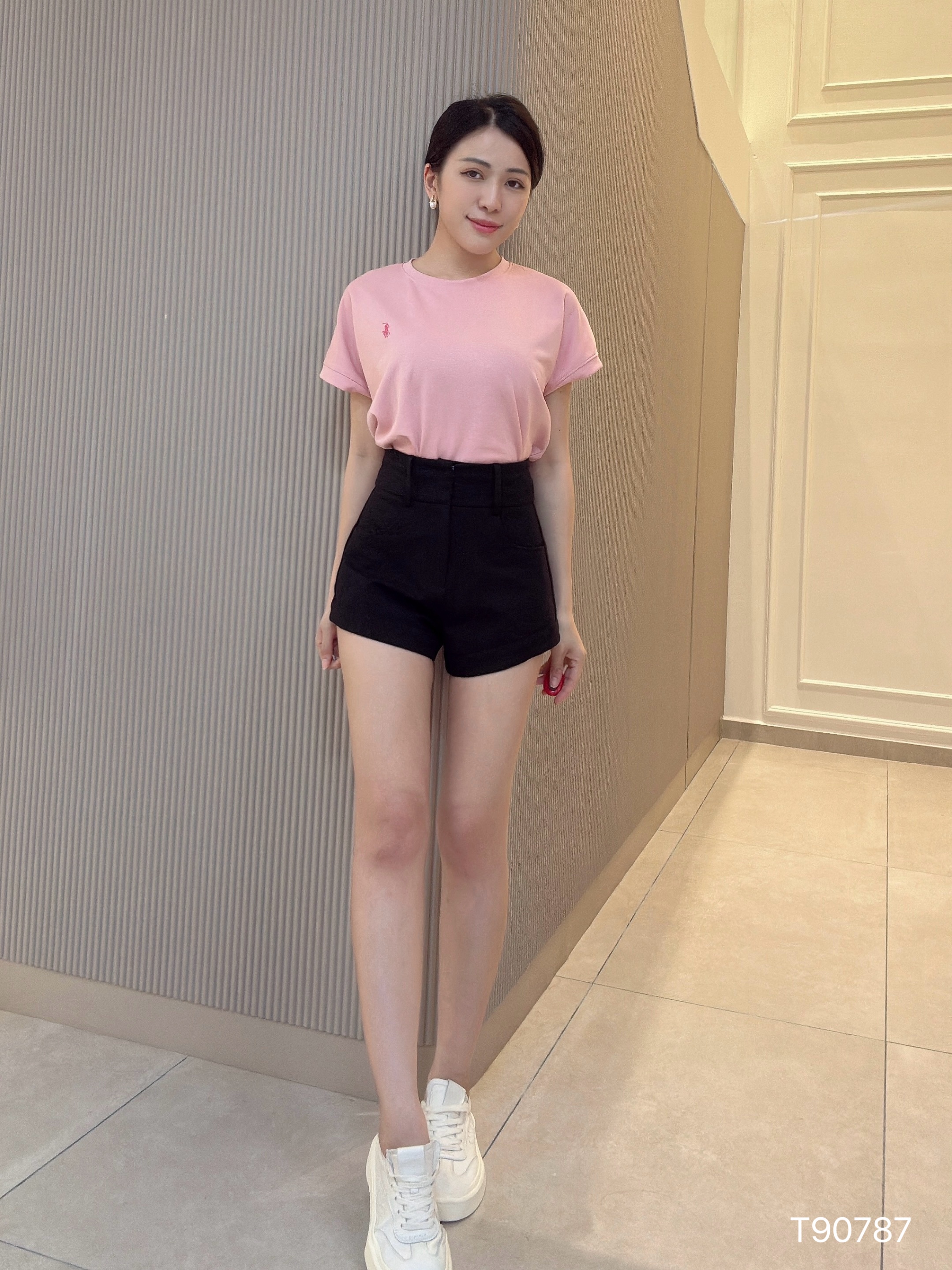 美式休闲风双侧开叉设计刺绣上衣(T90787)