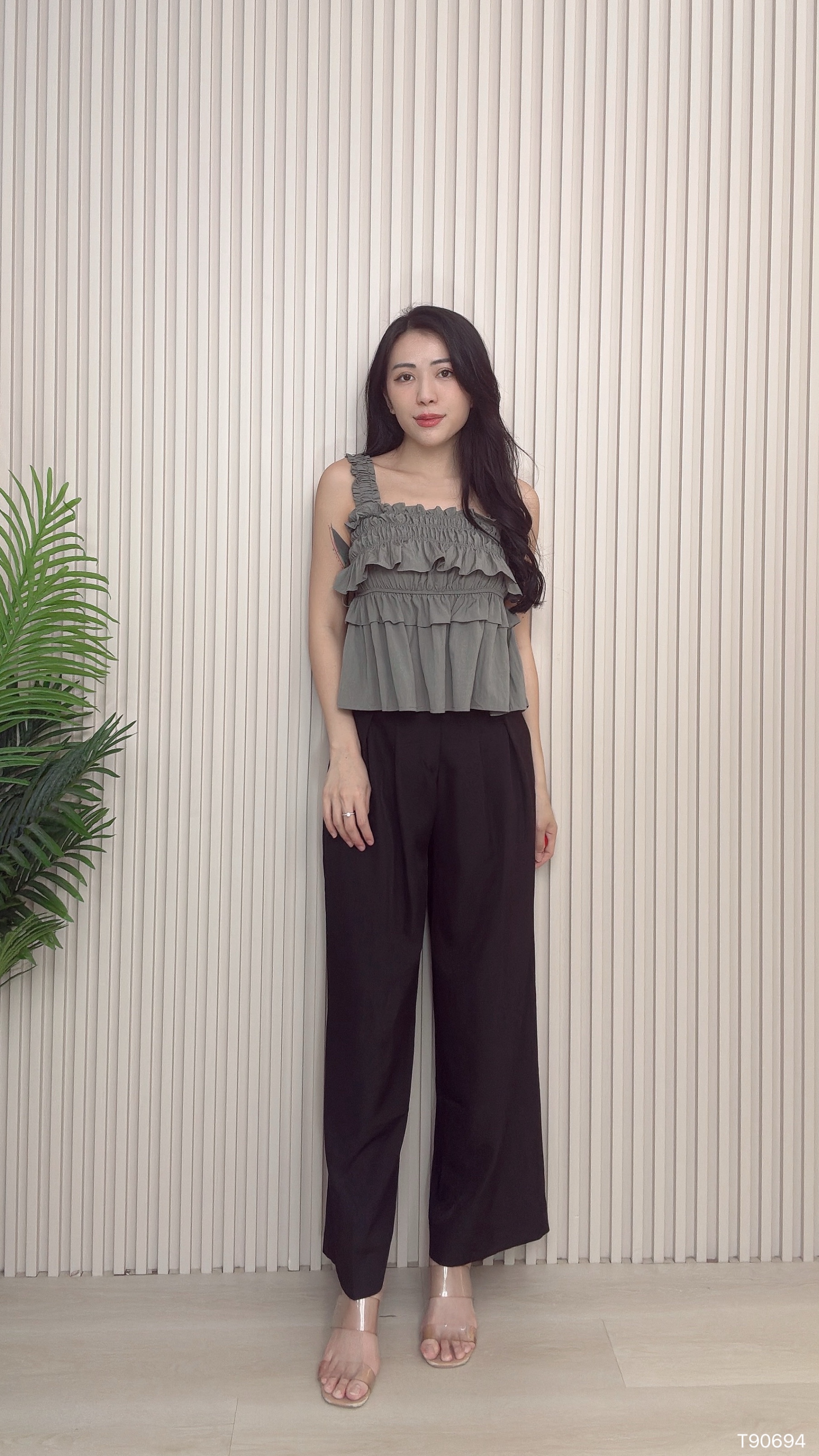 法式层次感荷叶边设计宽松上衣 (T90694)