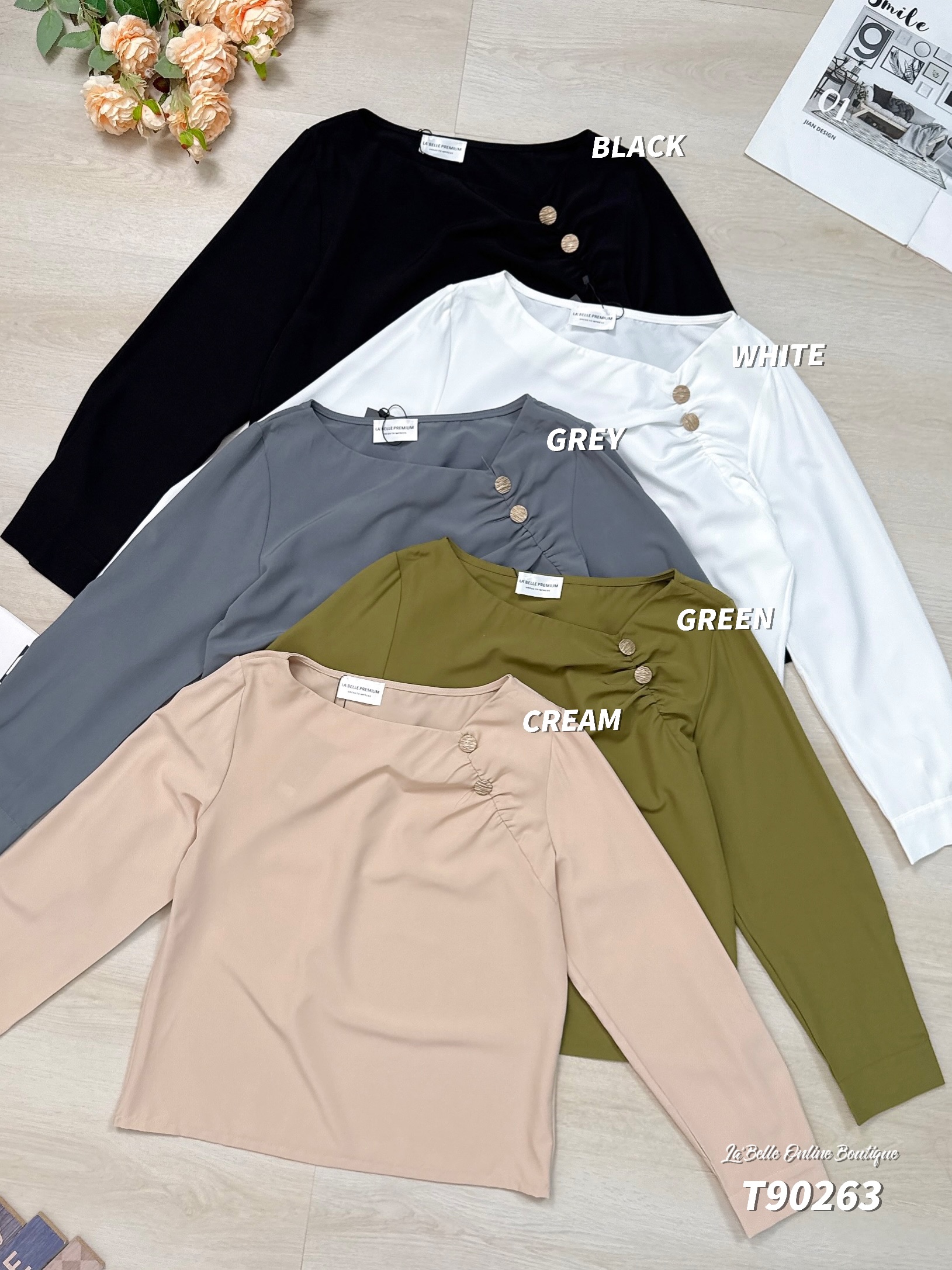 【LBP独家】气质通勤设计感长袖上衣 (T90263)-La'Belle Fashion Boutique Sdn Bhd