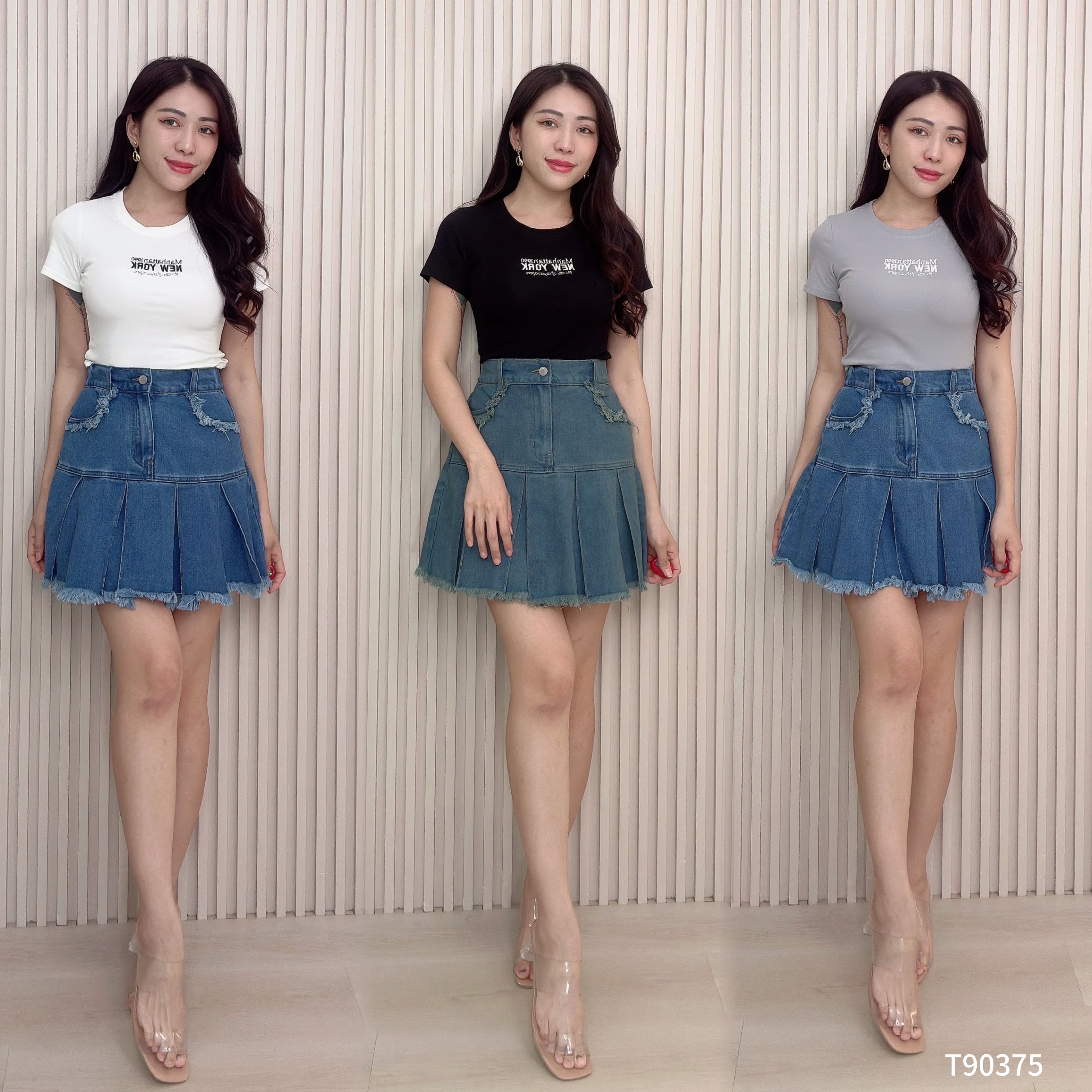 休闲字母刺绣圆领T恤 (T90375)