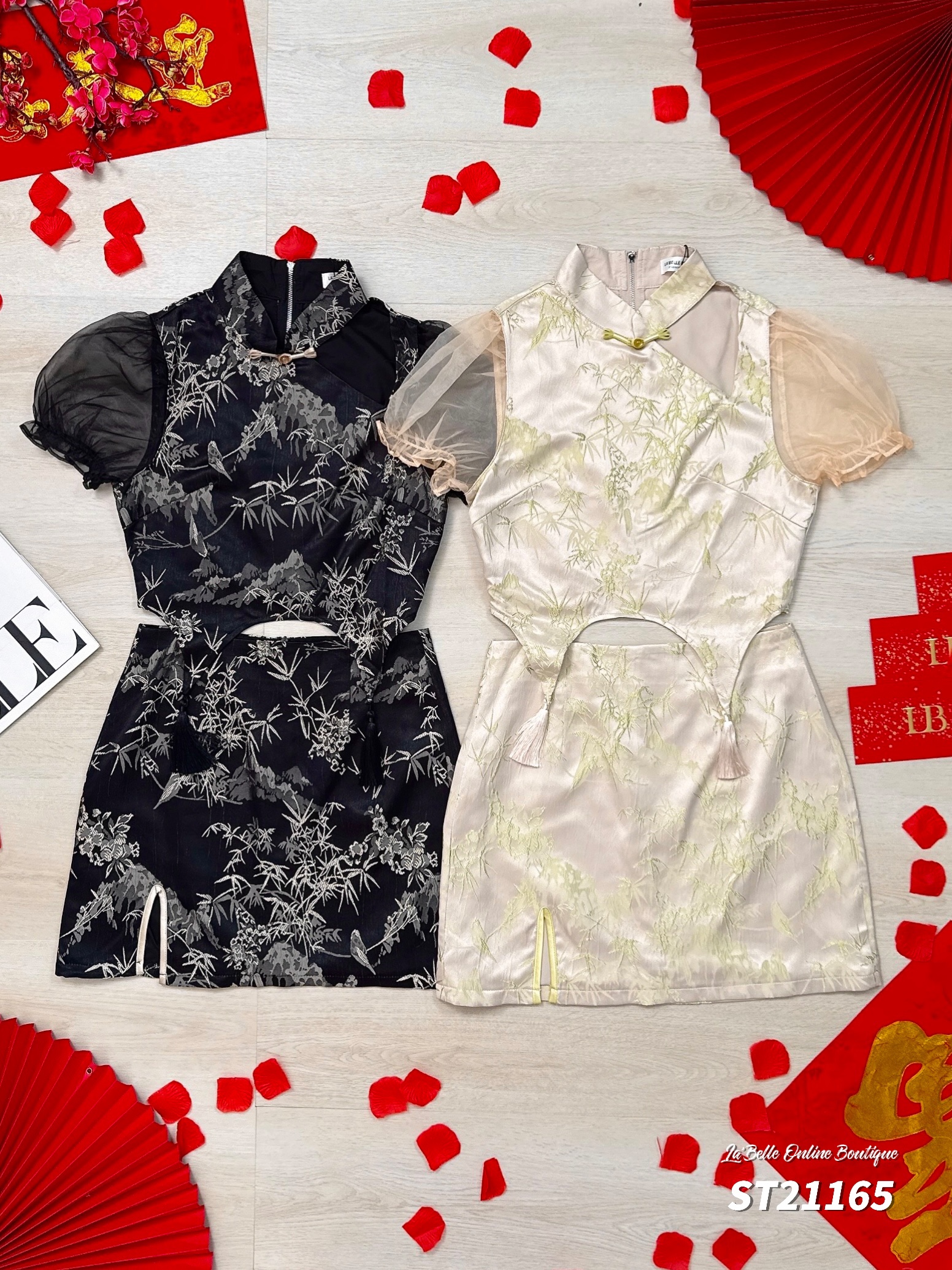 【LBP GXFC 独家新年系列 - 金光叶影】设计感改良版旗袍两件套 (ST21165)-La'Belle Fashion Boutique Sdn Bhd