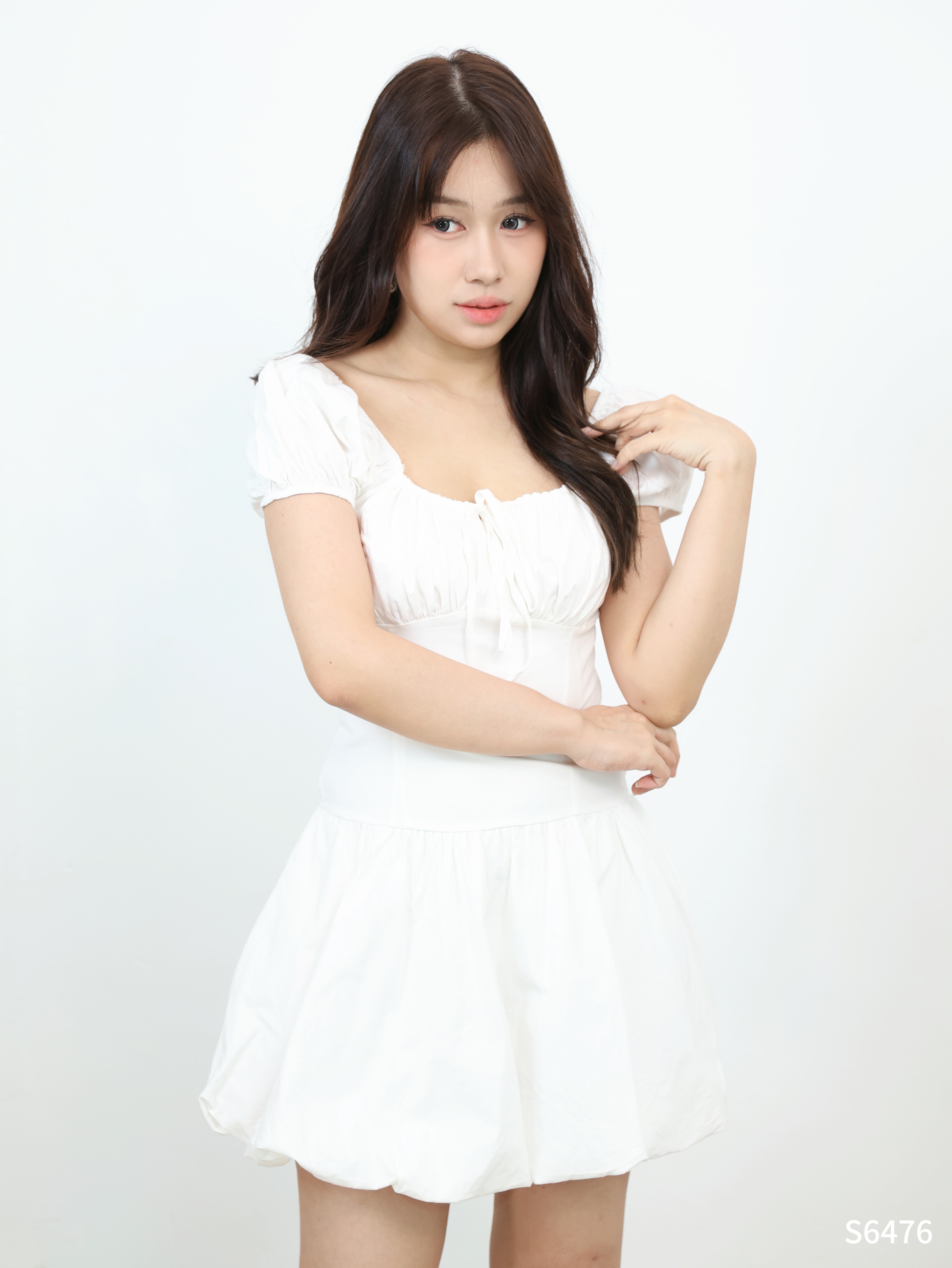 甜美方领花苞连身裙 (S6476)