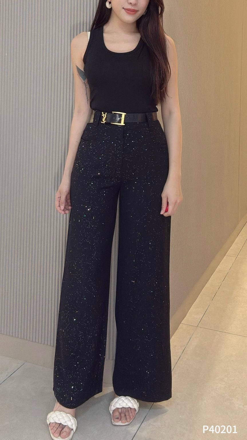 时尚烫钻满天星阔腿高腰长裤 (P40201)-La'Belle Fashion Boutique Sdn Bhd