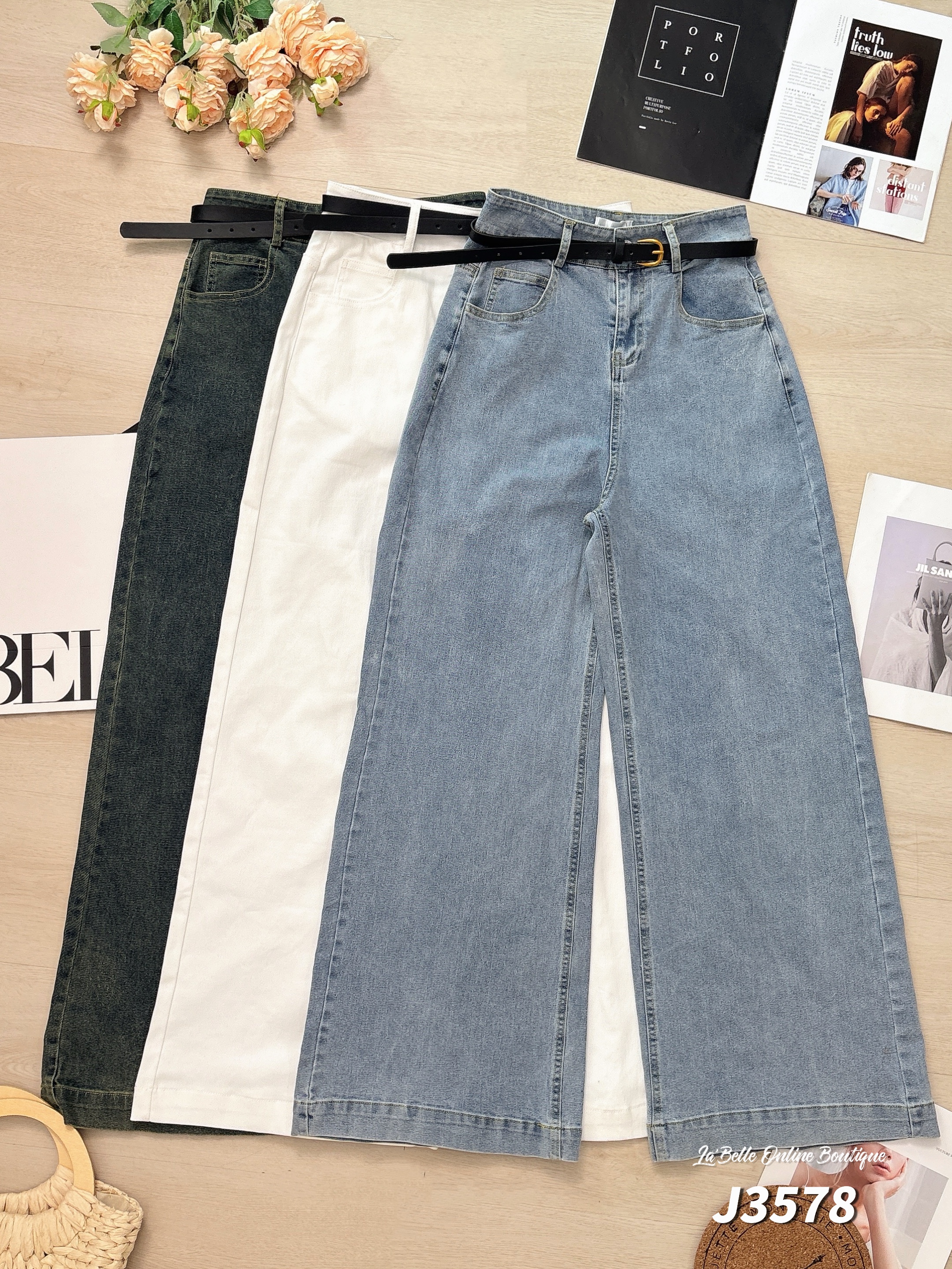 【LBP独家】百搭直筒阔腿高腰长裤 (J3578)