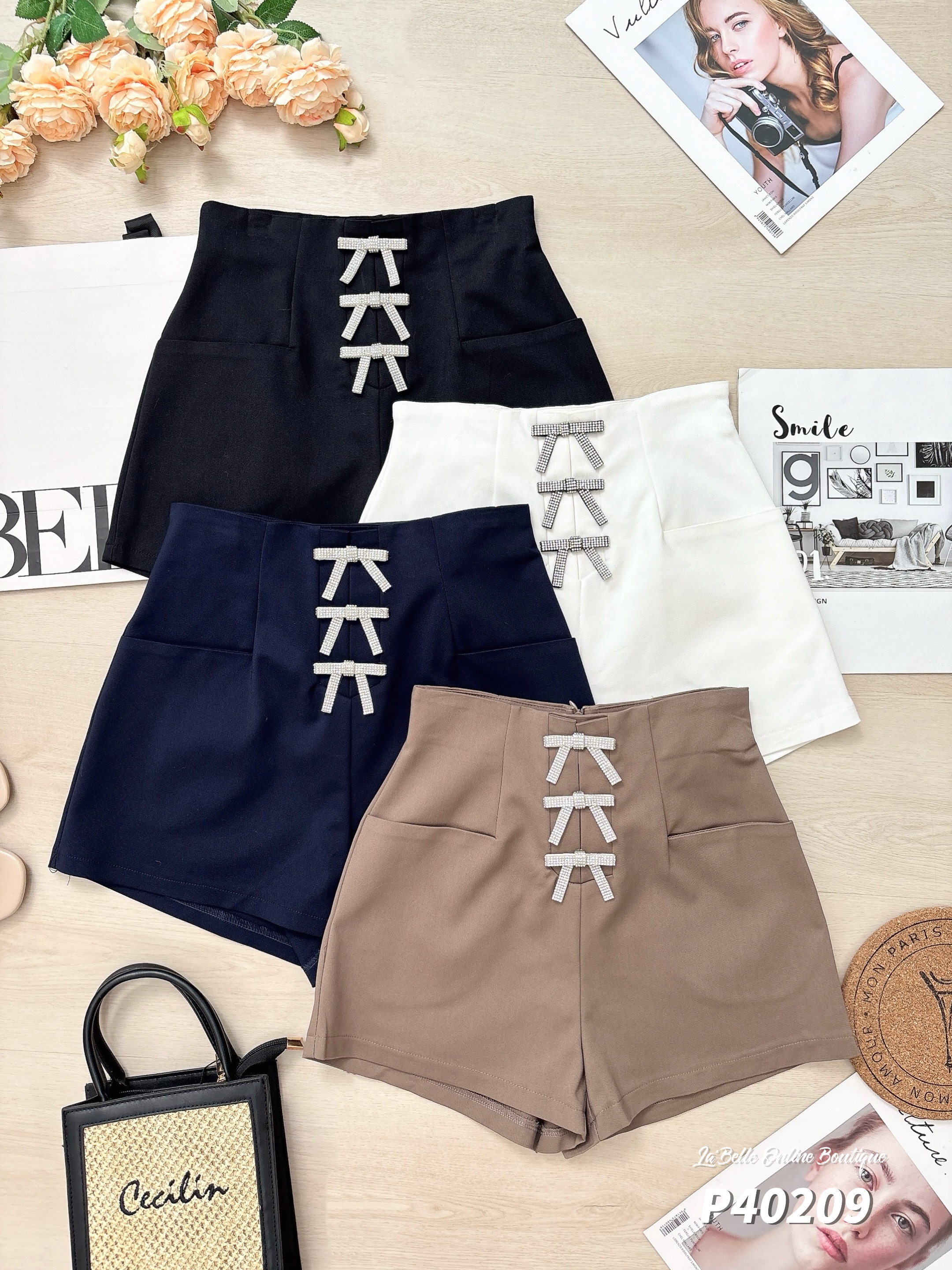 百搭蝴蝶结设计阔腿短裤 (P40209)