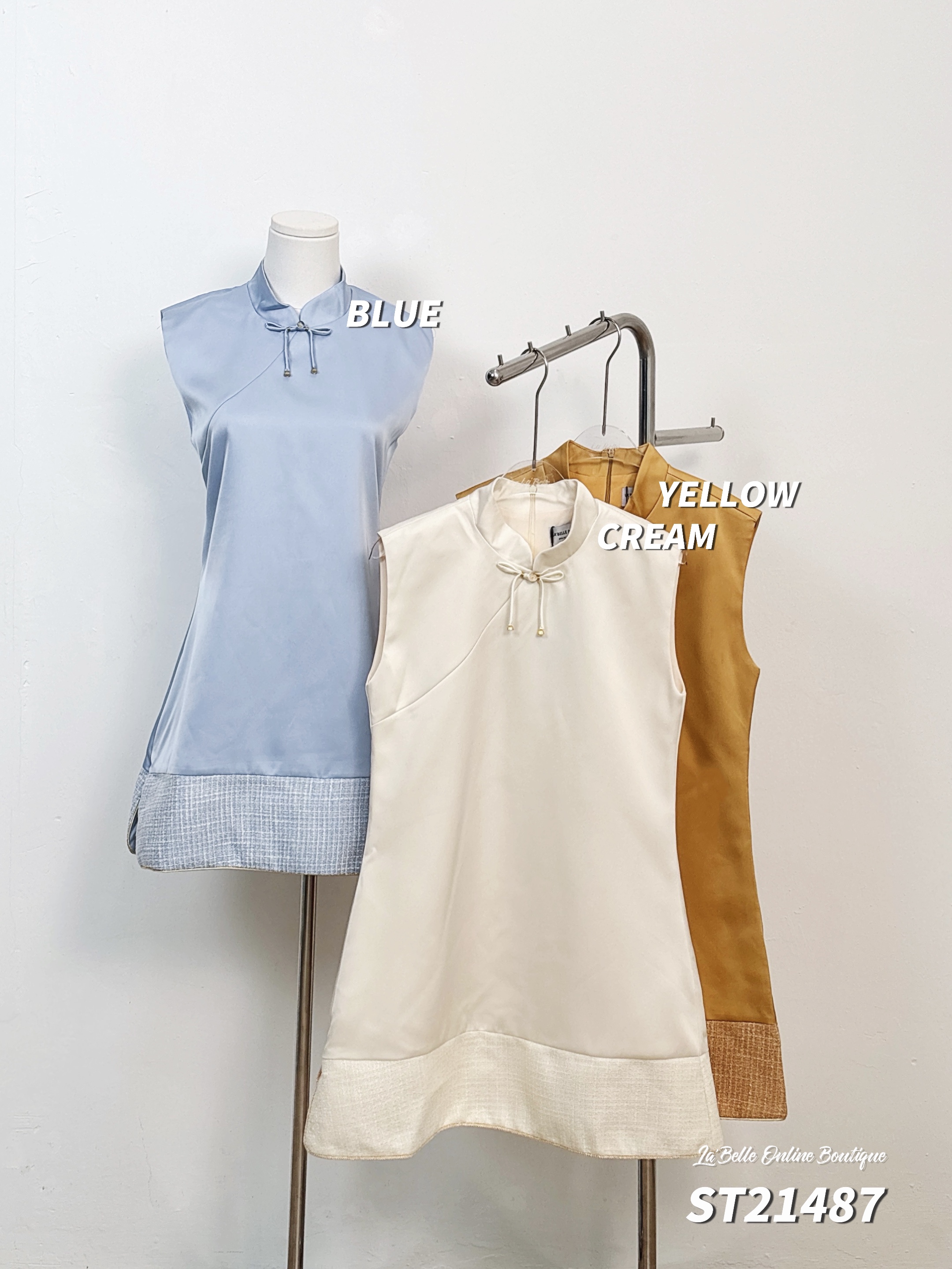 【LBP 独家新年系列】优雅新中式拼接设计无袖立领旗袍 (ST21487)