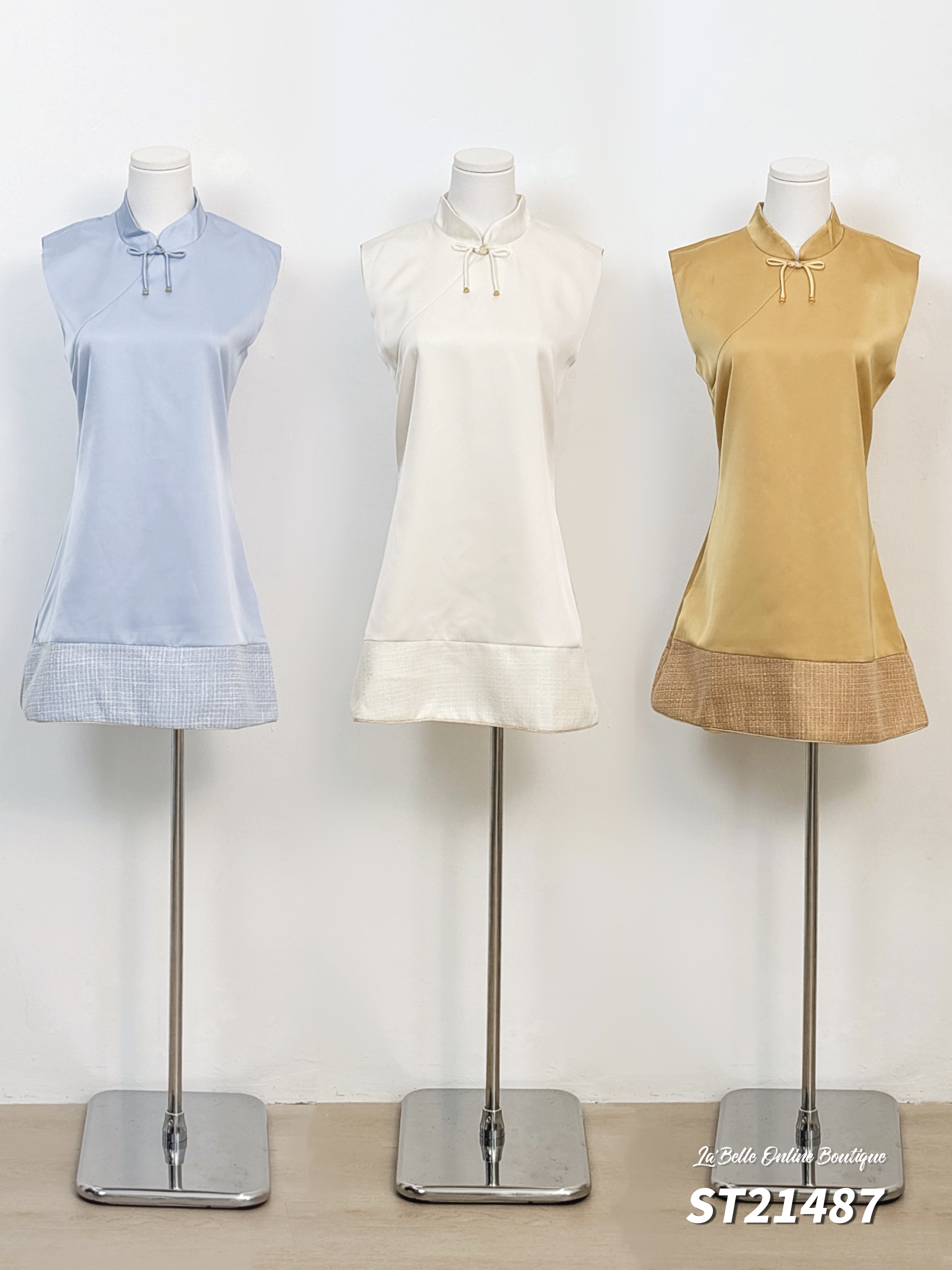 【LBP 独家新年系列】优雅新中式拼接设计无袖立领旗袍 (ST21487)