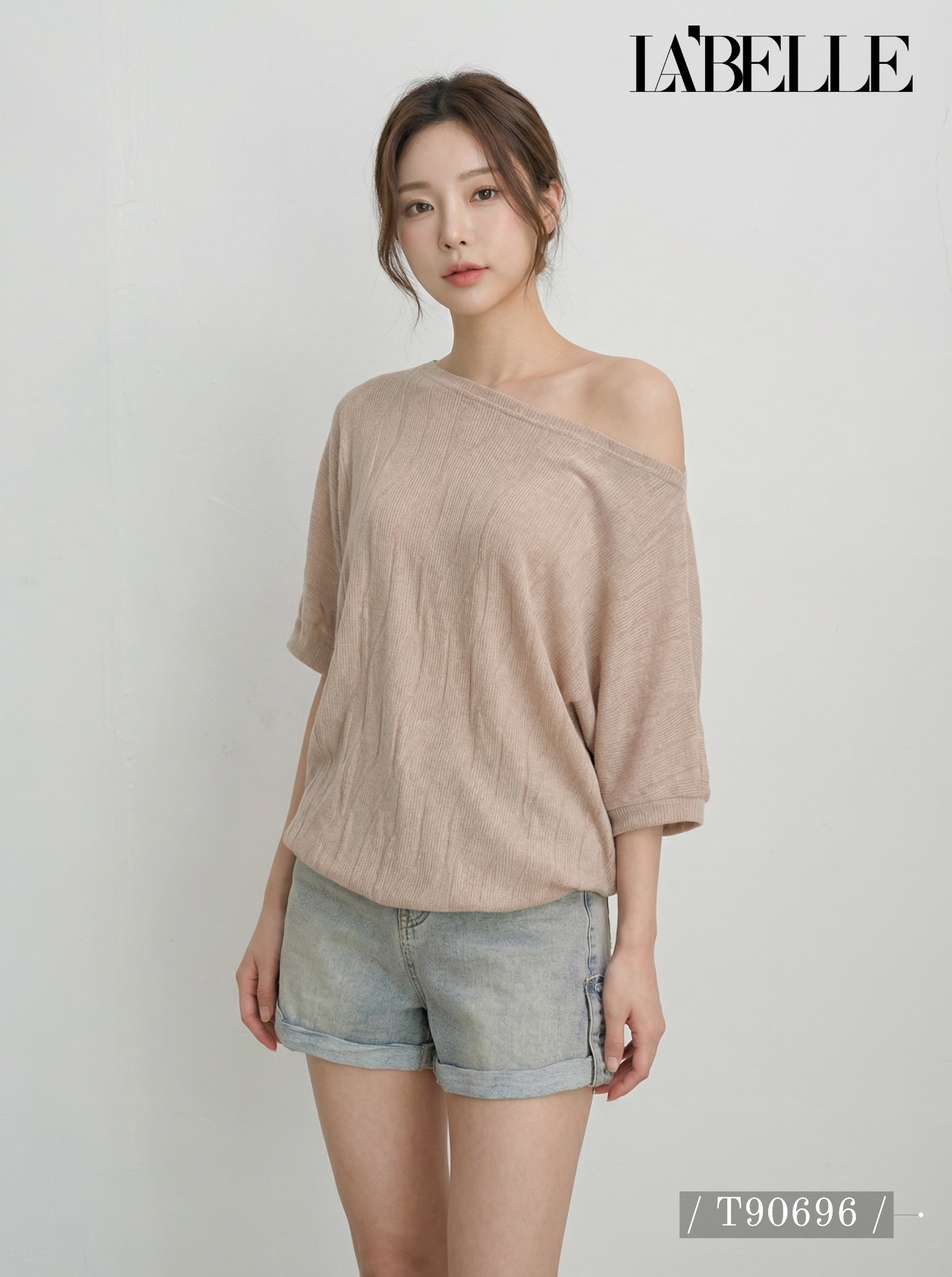 百搭慵懒风宽松落肩设计上衣 (T90696)