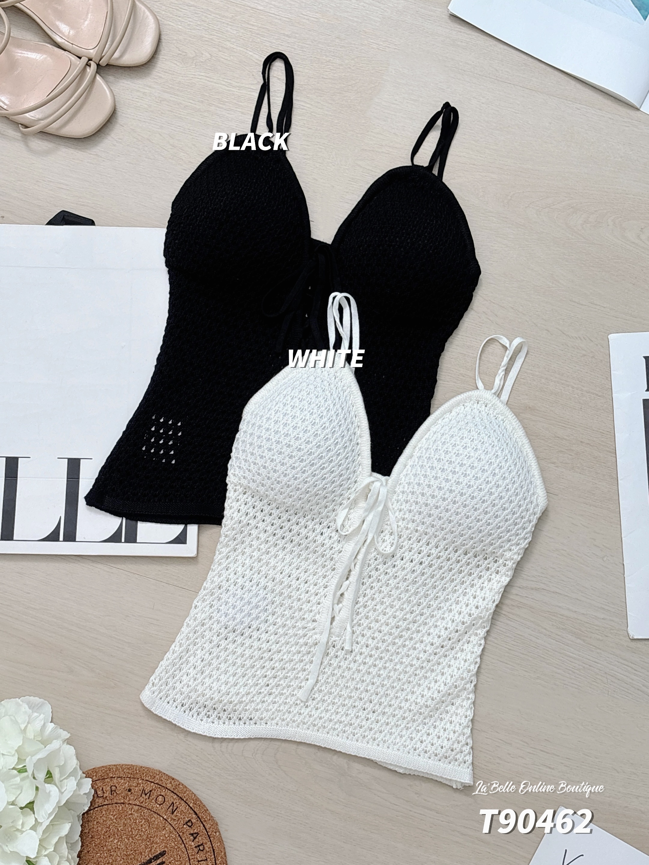 性感交叉系带设计V领吊带上衣 (T90462）