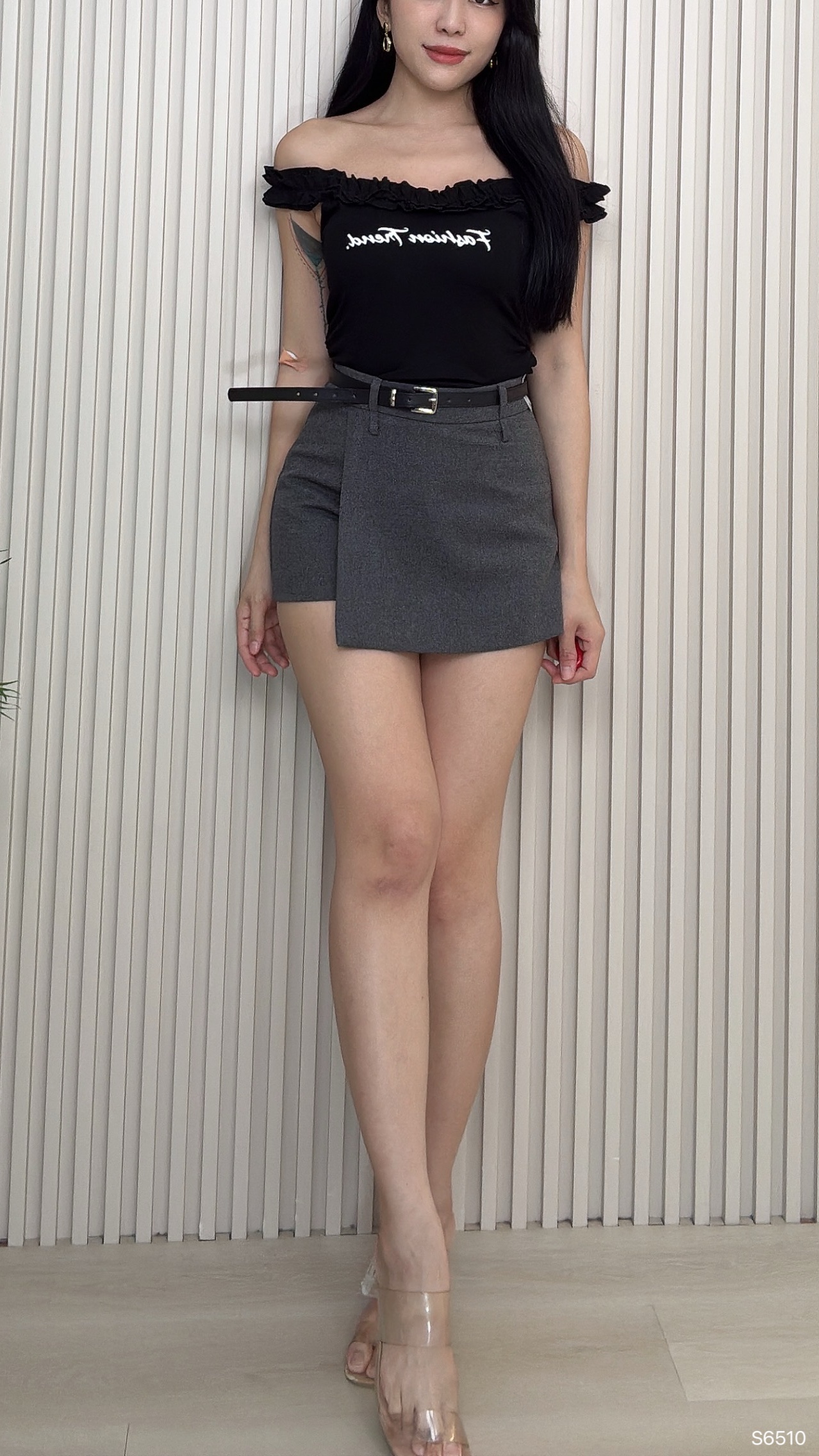 通勤风A字阔腿设计高腰裤裙 (S6510)